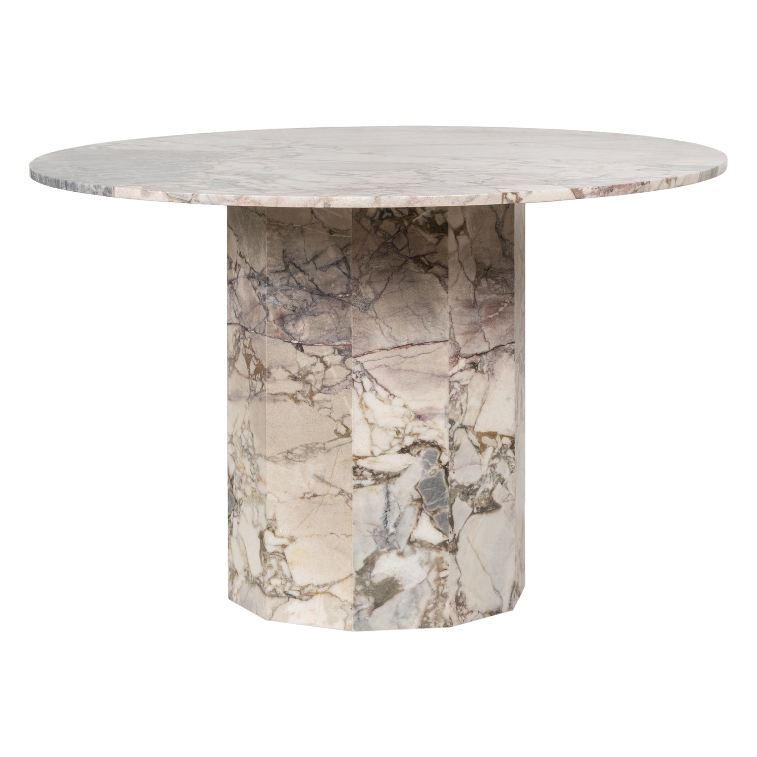Table à manger Statement Stone Drum avec plateau en travertin ou en marbre pour salle à manger