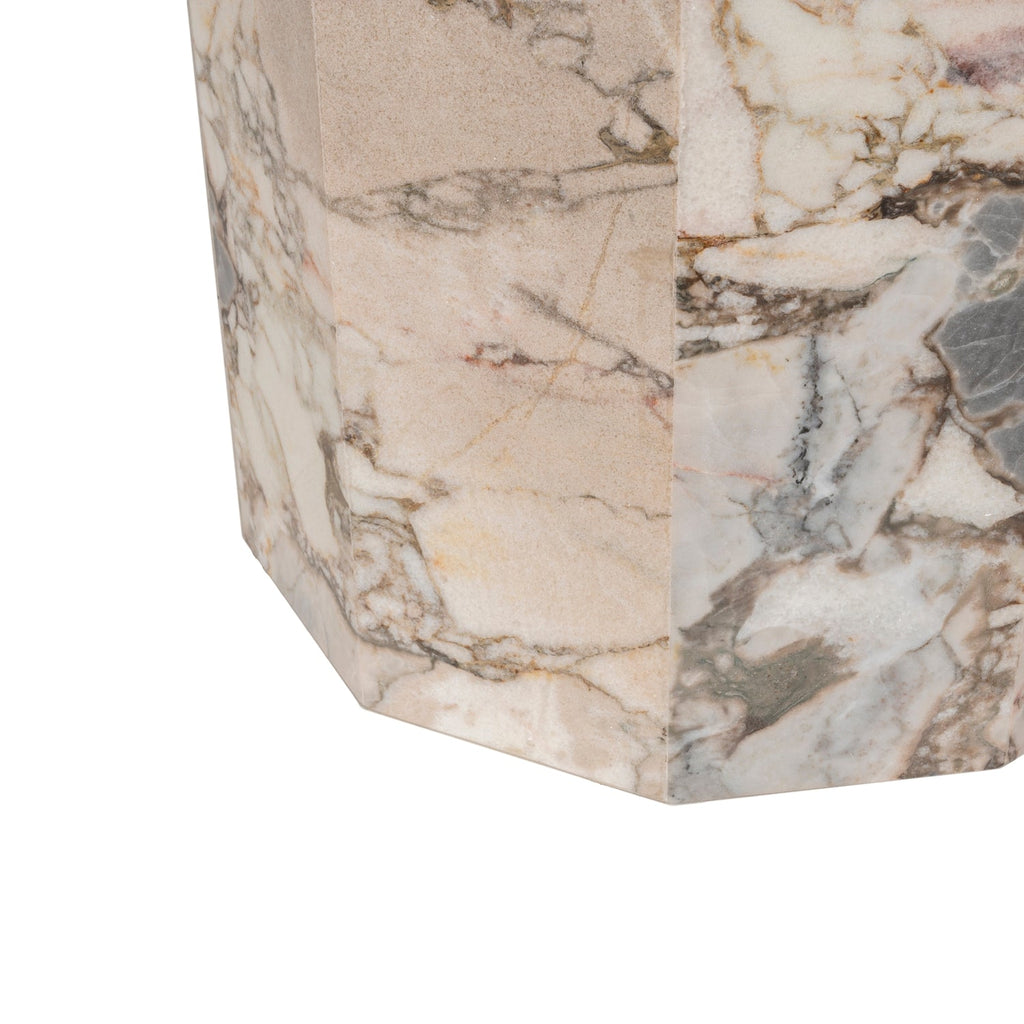 Table à manger Statement Stone Drum avec plateau en travertin ou en marbre pour salle à manger