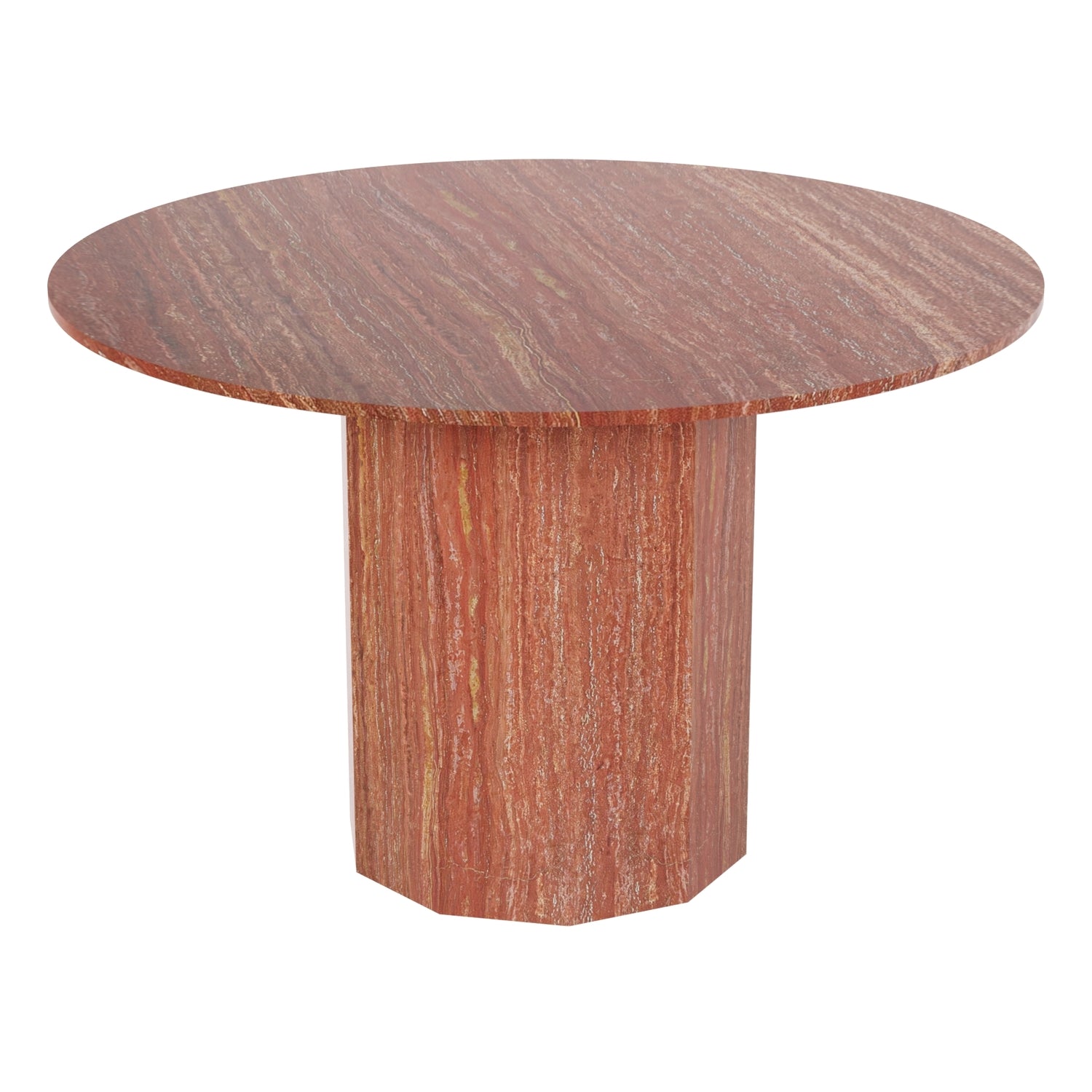 Table à manger Statement Stone Drum avec plateau en travertin ou en marbre pour salle à manger