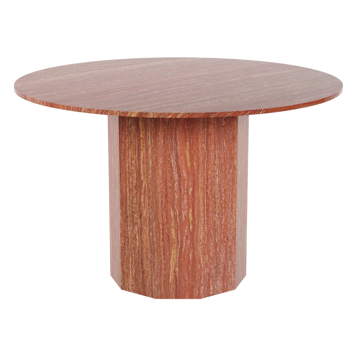 Table à manger Statement Stone Drum avec plateau en travertin ou en marbre pour salle à manger