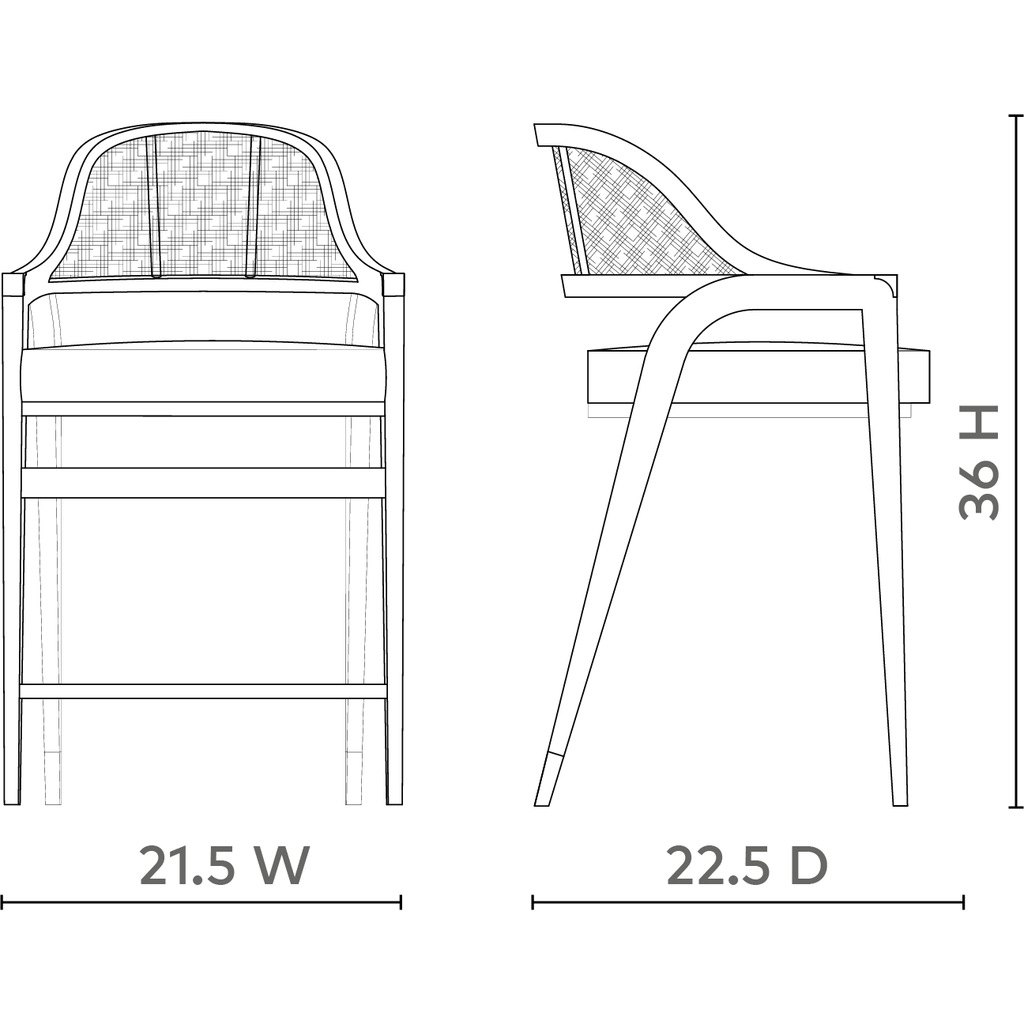 Tabouret de comptoir classique en acajou et rotin avec sabots en bronze et coussin en lin pour cuisine et salle à manger