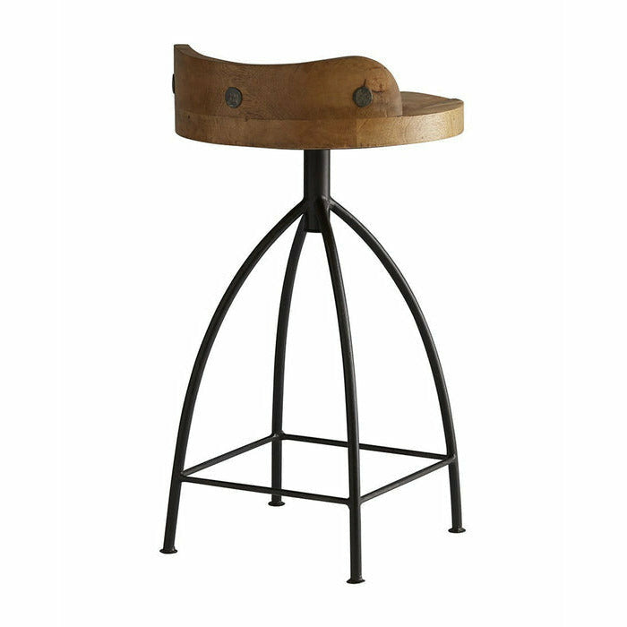 Tabouret de comptoir pivotant rustique en fer et bois avec finition antique sablée pour cuisine et salle à manger