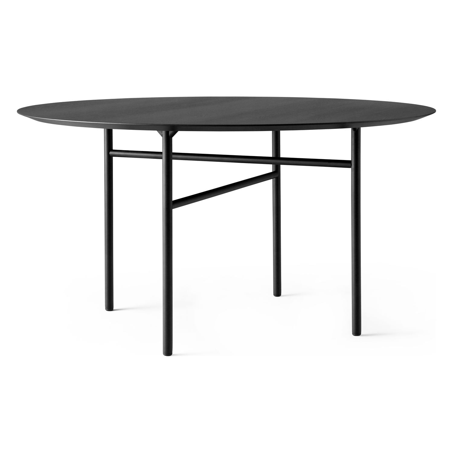 Table à manger ronde minimaliste en placage de chêne et linoléum avec piétement élancé pour salle à manger
