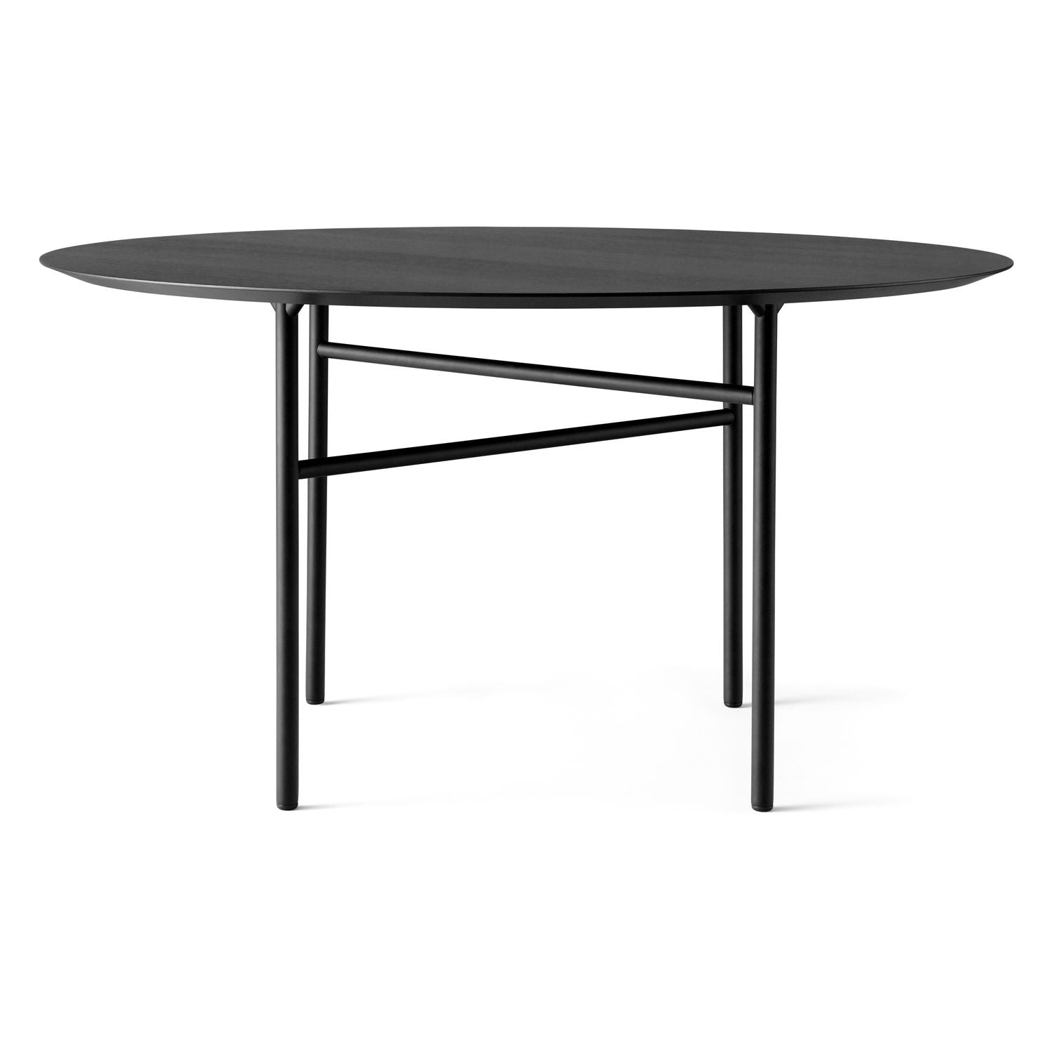 Table à manger ronde minimaliste en placage de chêne et linoléum avec piétement élancé pour salle à manger