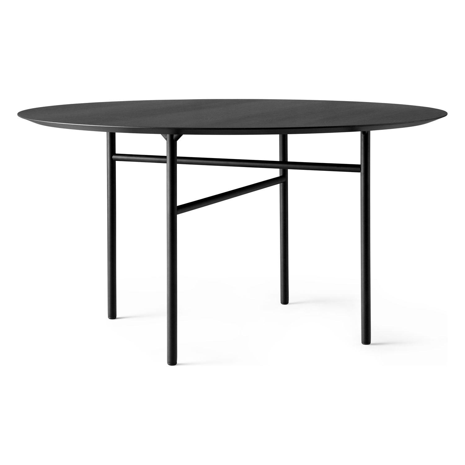 Table à manger ronde minimaliste en placage de chêne et linoléum avec piétement élancé pour salle à manger