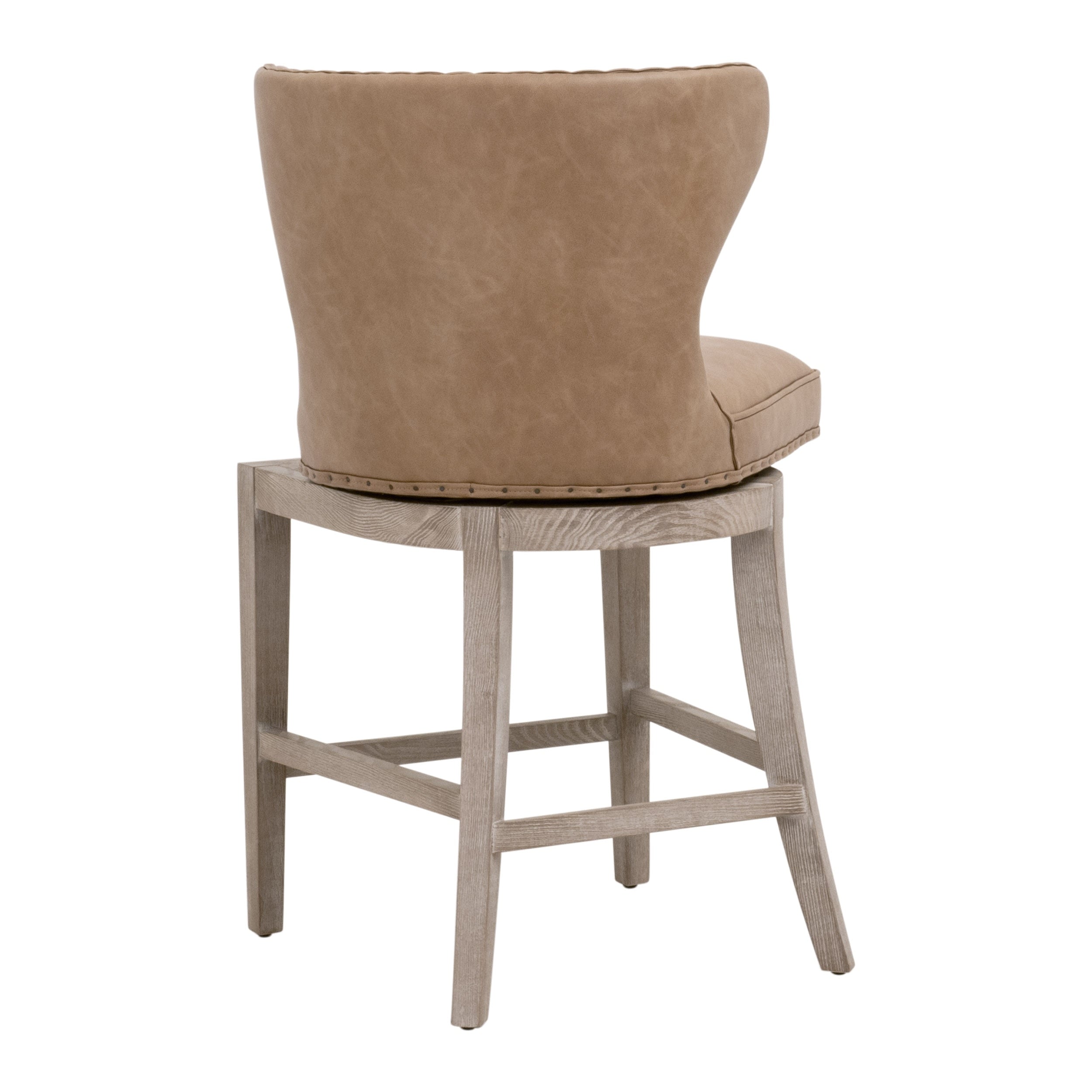 Tabouret de comptoir pivotant de transition en frêne et cuir végétalien avec détails cloutés pour cuisine et salle à manger