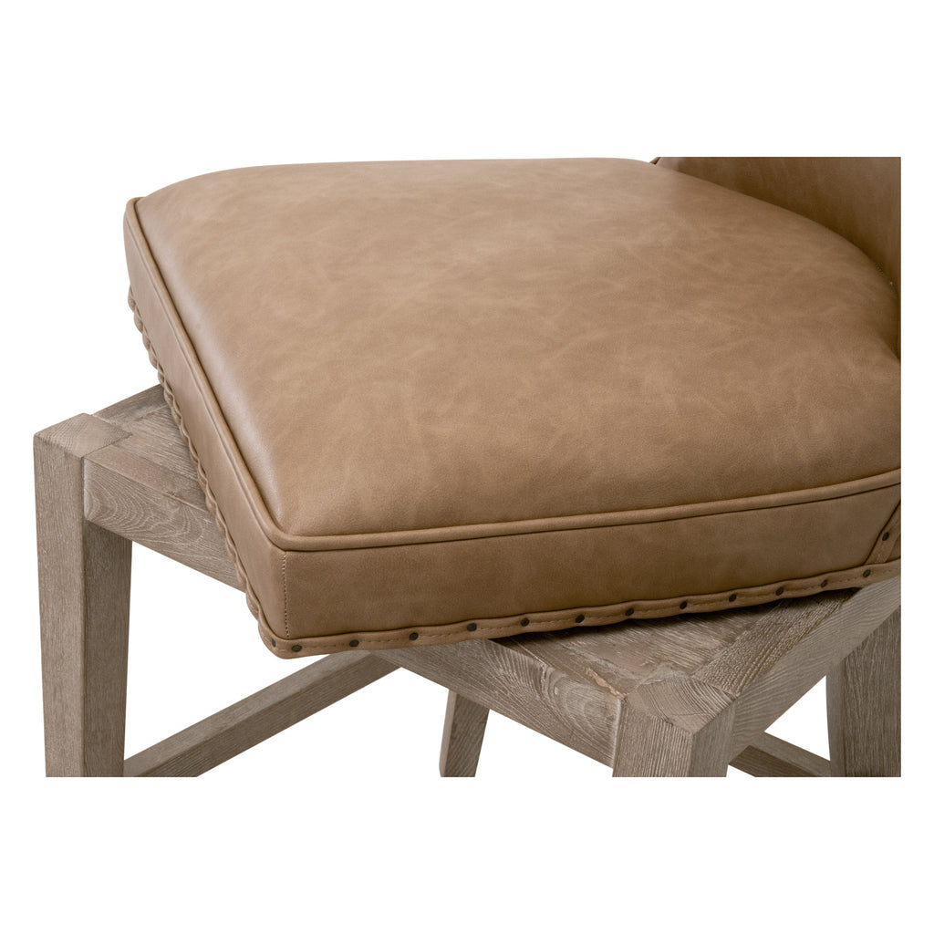 Tabouret de comptoir pivotant de transition en frêne et cuir végétalien avec détails cloutés pour cuisine et salle à manger