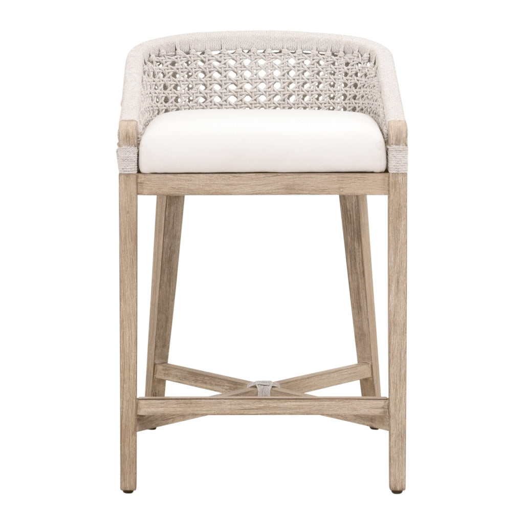 Tabouret de comptoir Coastal Mahogany & White Rope avec assise tissée et coussin de performance pour cuisine et et salle à manger