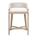 Tabouret de comptoir Coastal Mahogany & White Rope avec assise tissée et coussin de performance pour cuisine et et salle à manger