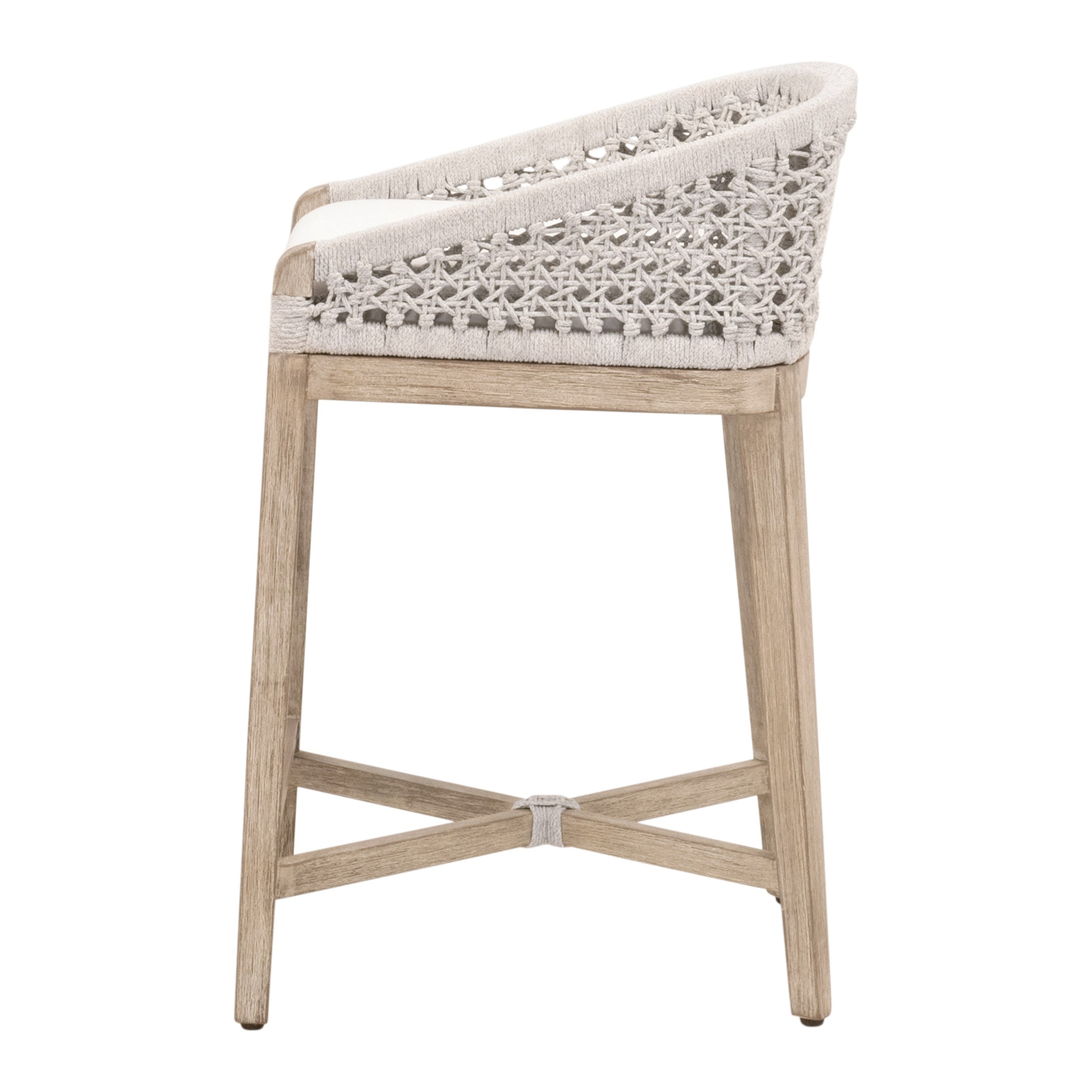 Tabouret de comptoir Coastal Mahogany & White Rope avec assise tissée et coussin de performance pour cuisine et et salle à manger