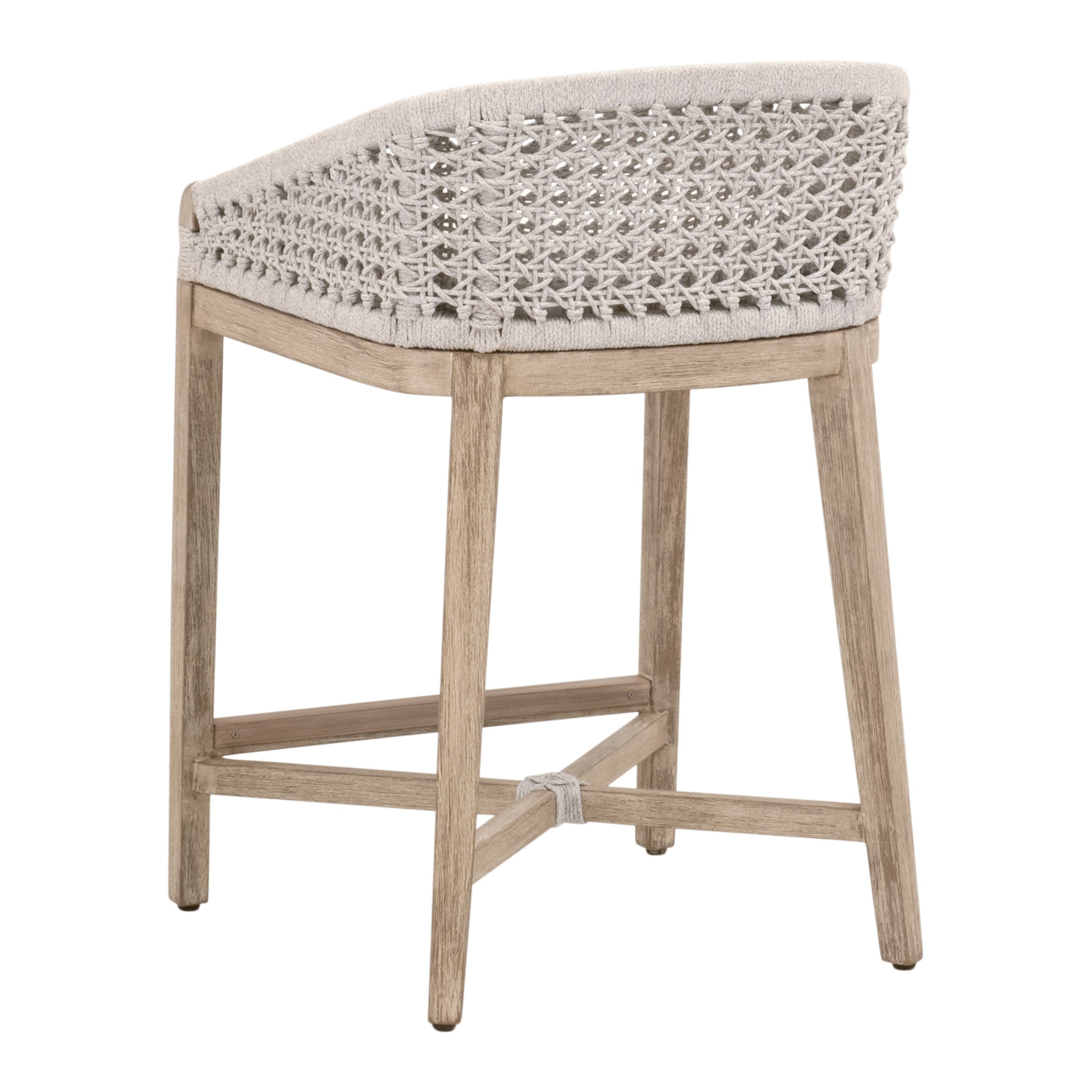 Tabouret de comptoir Coastal Mahogany & White Rope avec assise tissée et coussin de performance pour cuisine et et salle à manger