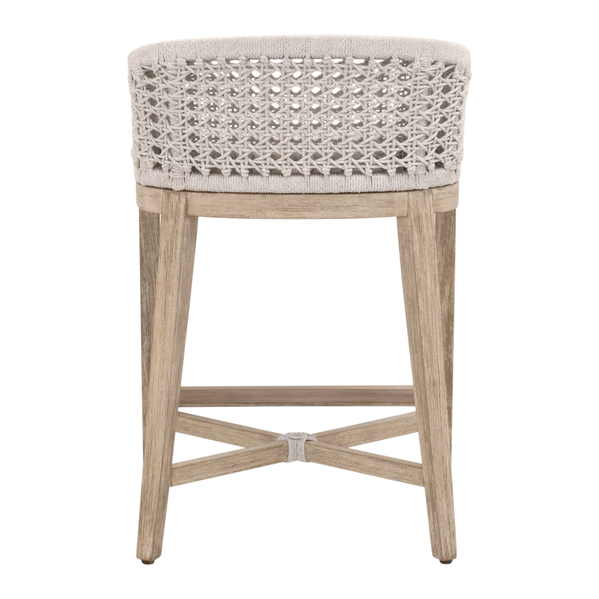 Tabouret de comptoir Coastal Mahogany & White Rope avec assise tissée et coussin de performance pour cuisine et et salle à manger