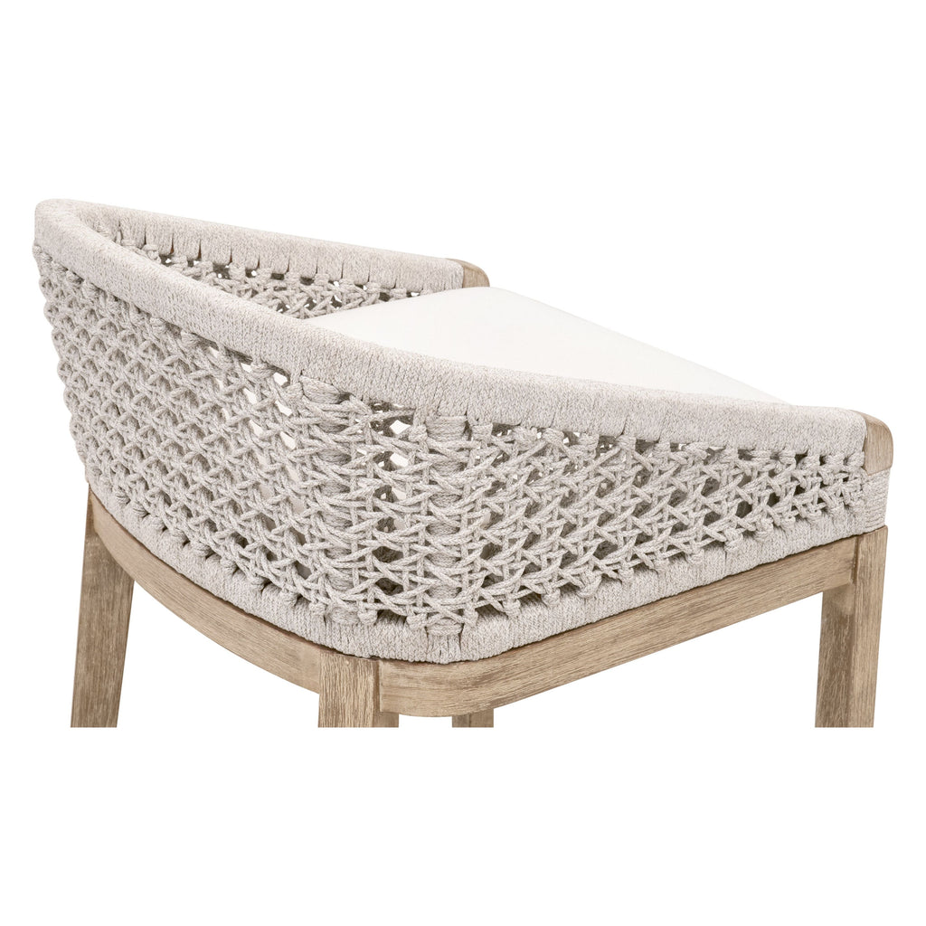 Tabouret de comptoir Coastal Mahogany & White Rope avec assise tissée et coussin de performance pour cuisine et et salle à manger