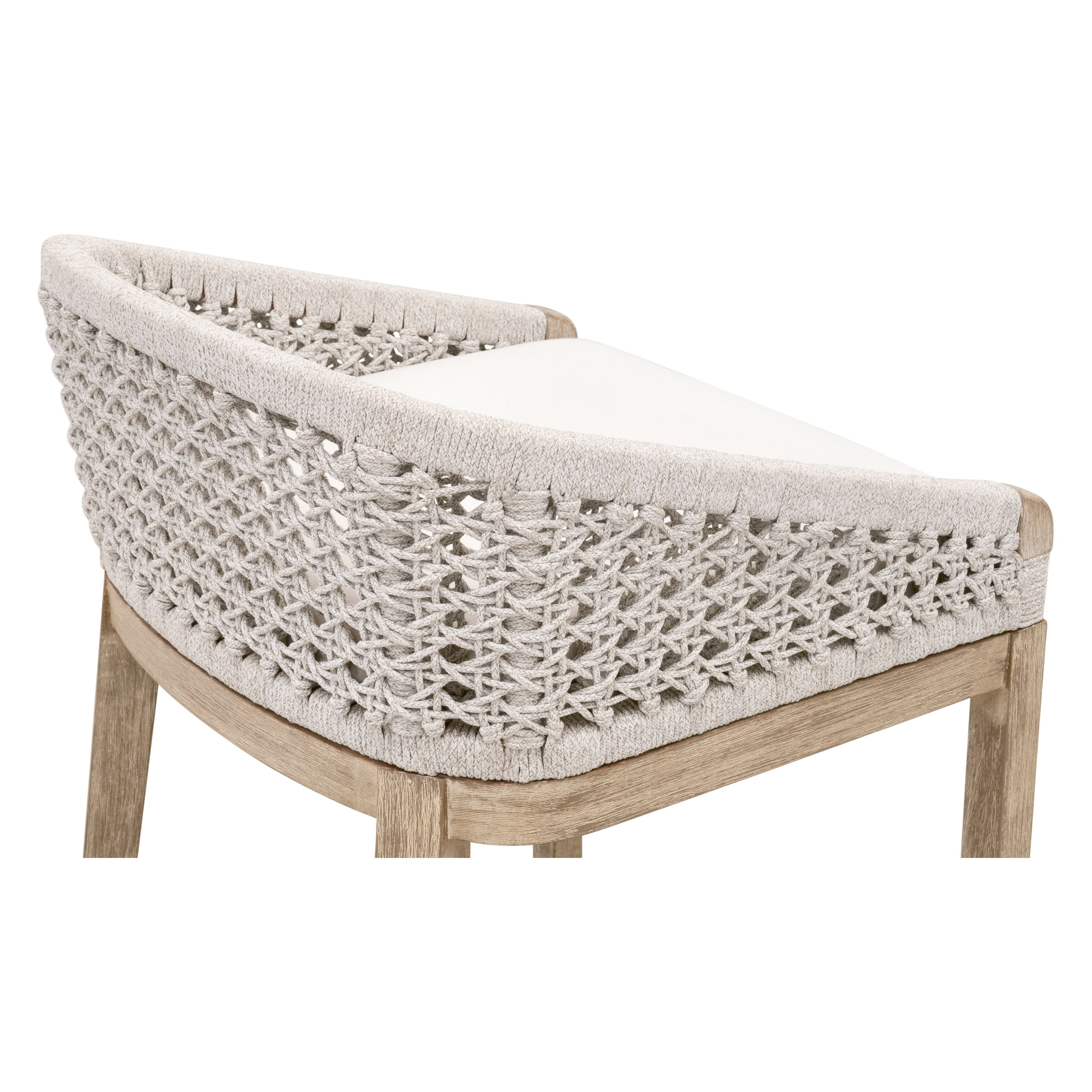 Tabouret de comptoir Coastal Mahogany & White Rope avec assise tissée et coussin de performance pour cuisine et et salle à manger