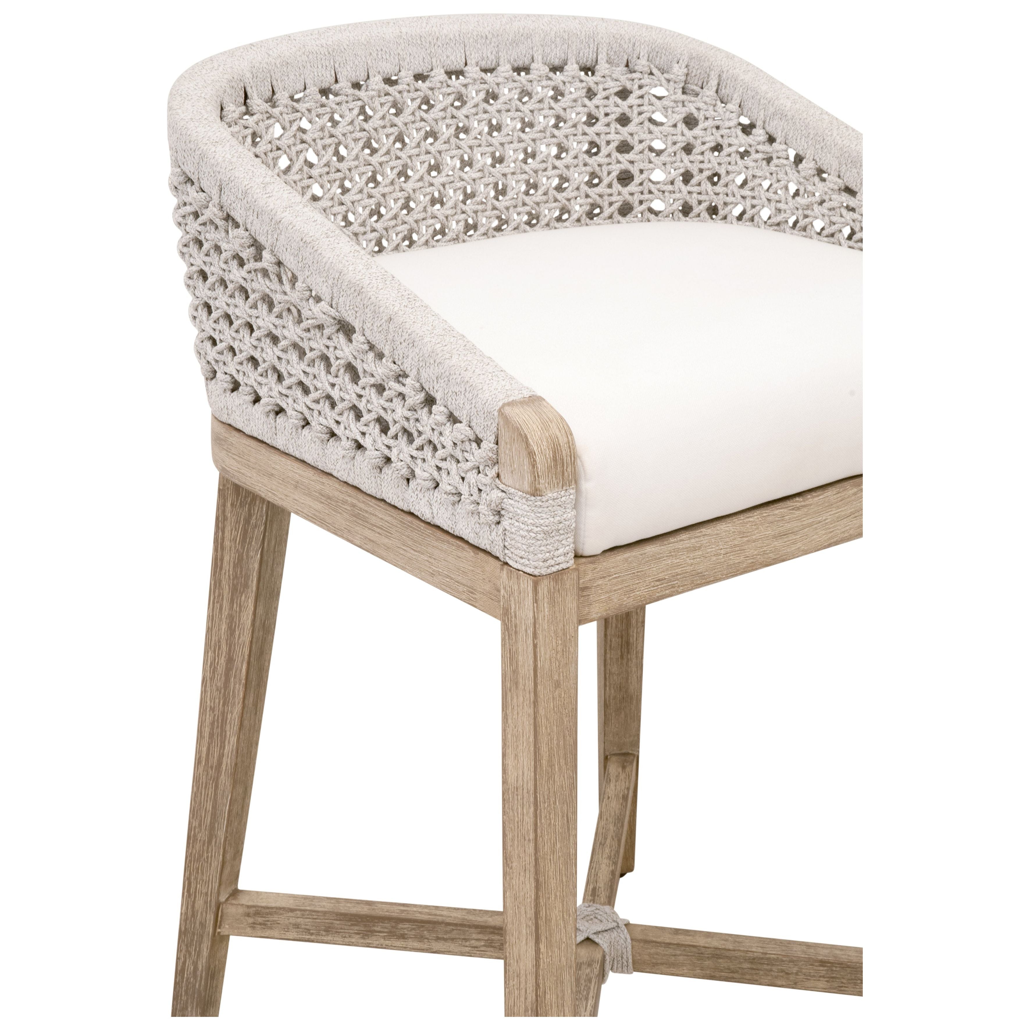 Tabouret de comptoir Coastal Mahogany & White Rope avec assise tissée et coussin de performance pour cuisine et et salle à manger