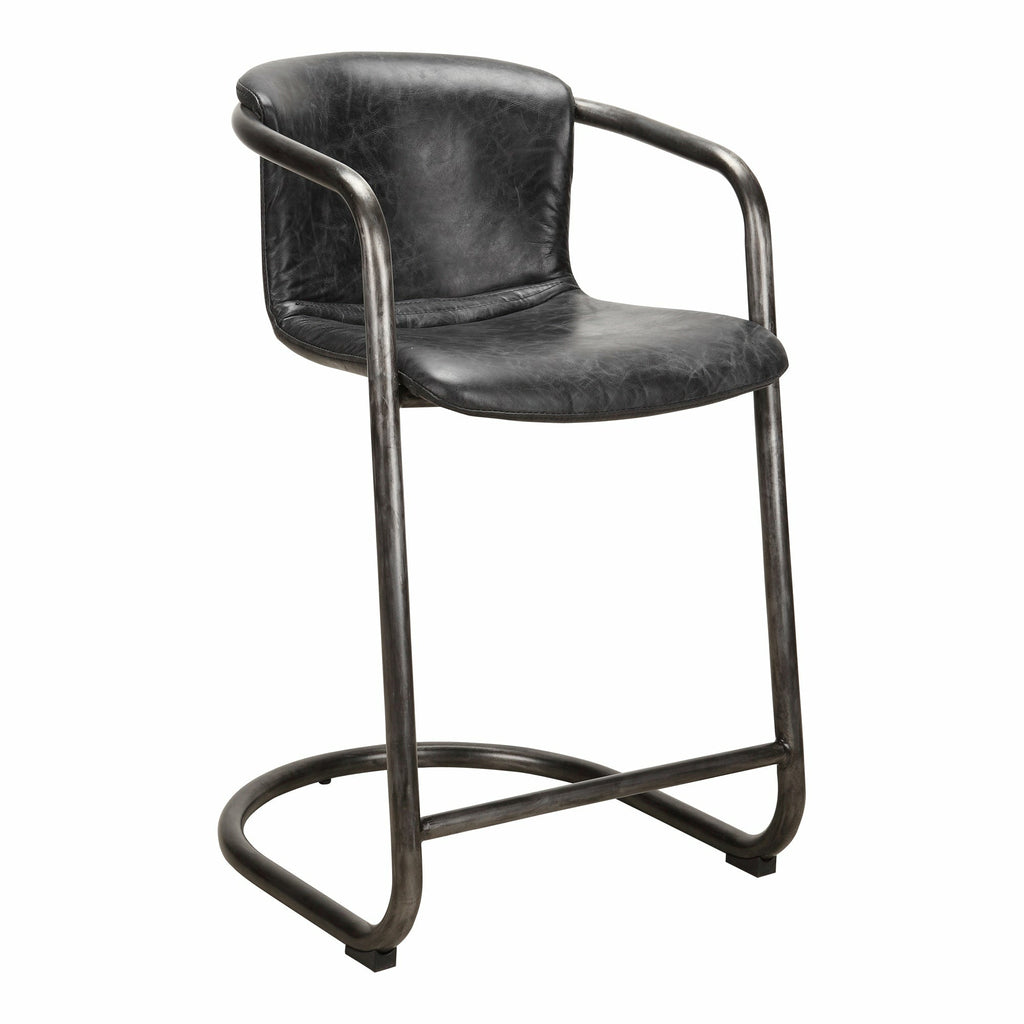 Lot de deux tabourets de bar industriels en cuir et fer forgé avec structure tubulaire pour cuisine et salle à manger