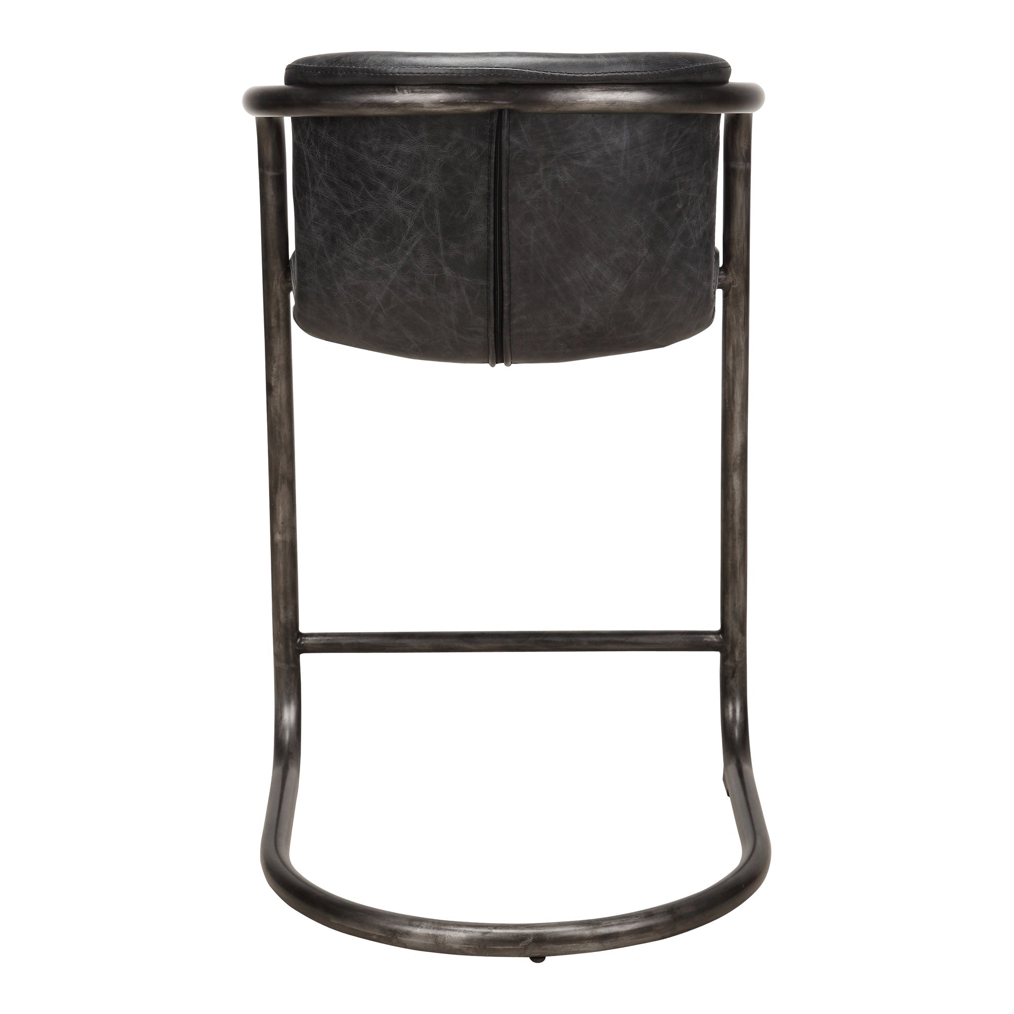 Lot de deux tabourets de bar industriels en cuir et fer forgé avec structure tubulaire pour cuisine et salle à manger