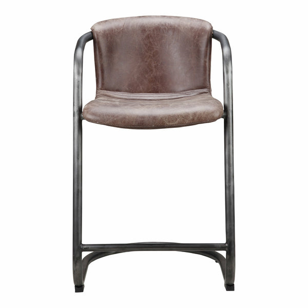 Lot de deux tabourets de bar industriels en cuir et fer forgé avec structure tubulaire pour cuisine et salle à manger