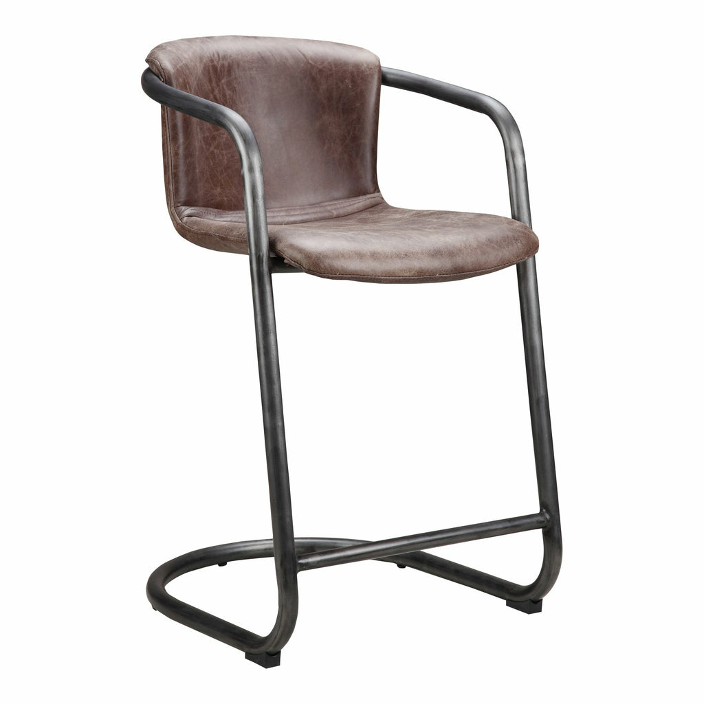 Lot de deux tabourets de bar industriels en cuir et fer forgé avec structure tubulaire pour cuisine et salle à manger