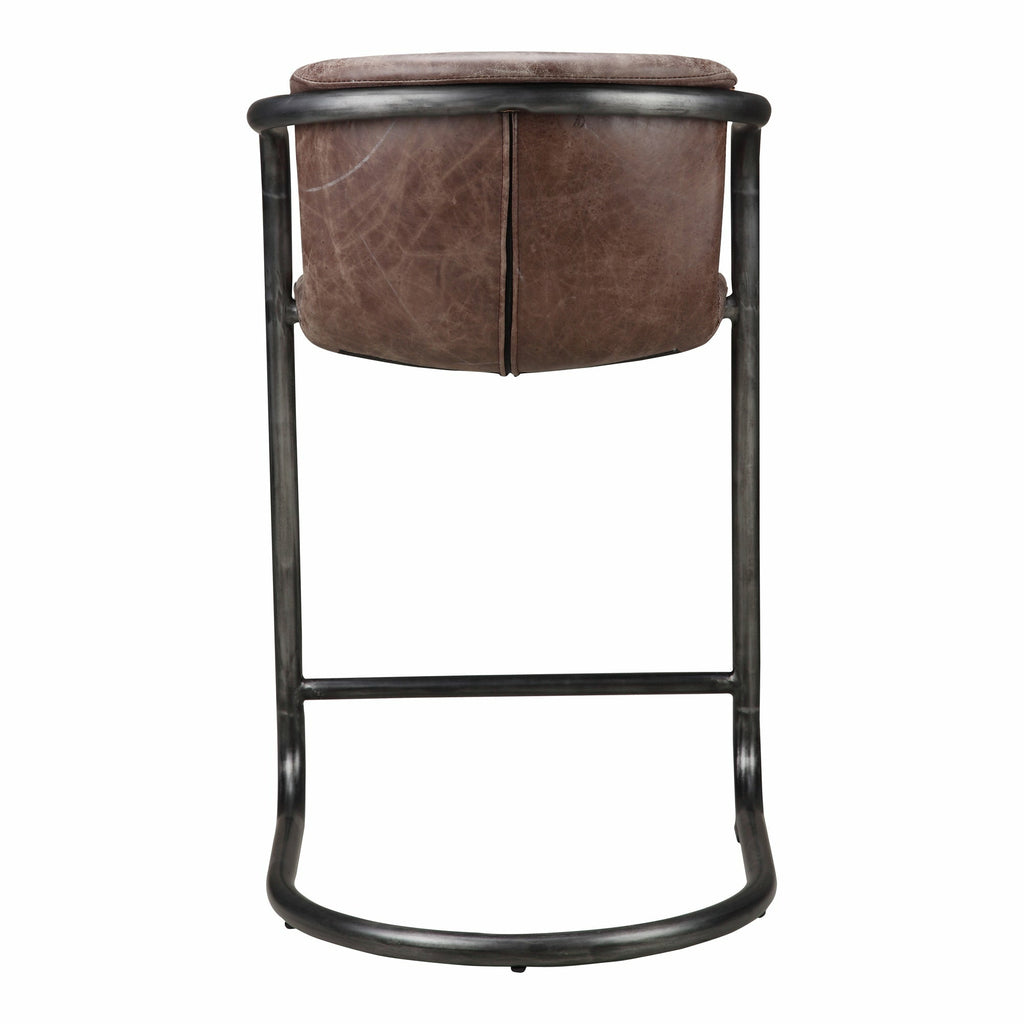 Lot de deux tabourets de bar industriels en cuir et fer forgé avec structure tubulaire pour cuisine et salle à manger