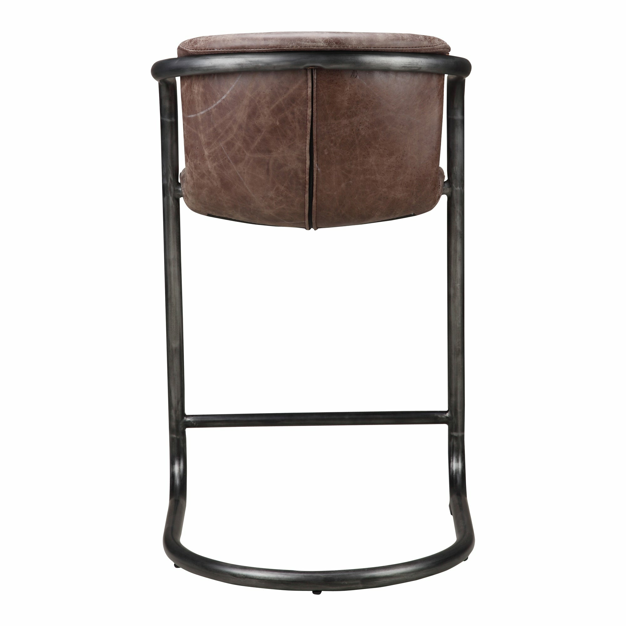 Lot de deux tabourets de bar industriels en cuir et fer forgé avec structure tubulaire pour cuisine et salle à manger