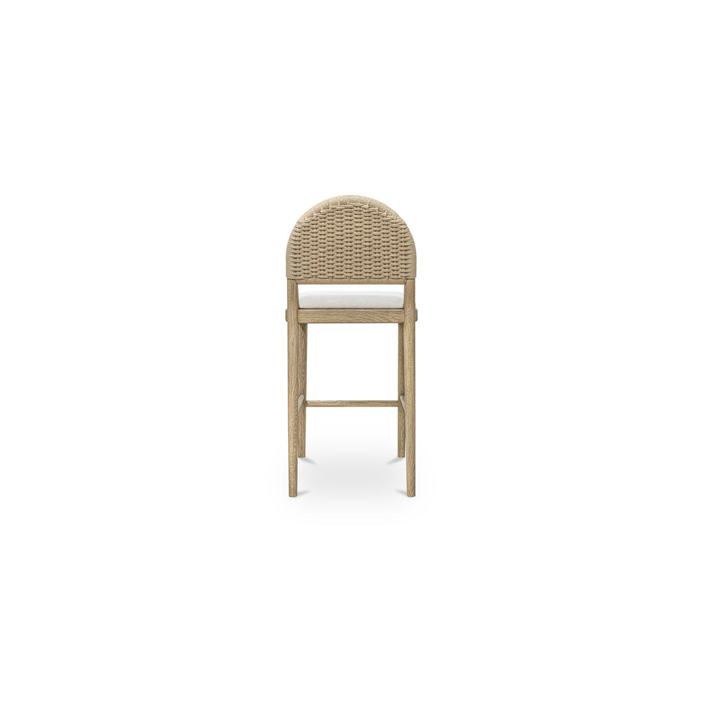 Tabouret de comptoir en chêne massif naturel et corde de papier, avec dossier arqué et assise coussinée, pour cuisine et salle à manger