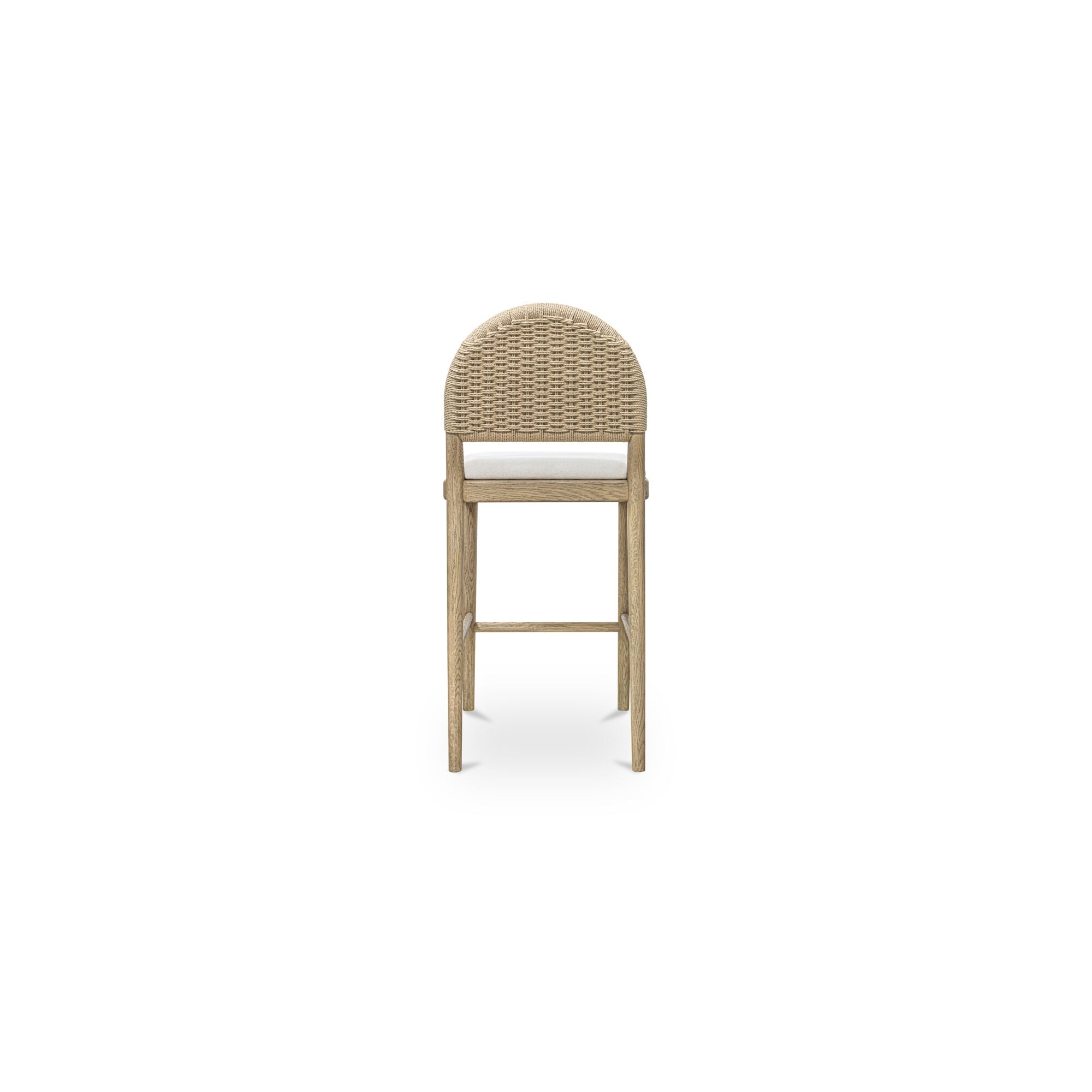 Tabouret de comptoir en chêne massif naturel et corde de papier, avec dossier arqué et assise coussinée, pour cuisine et salle à manger
