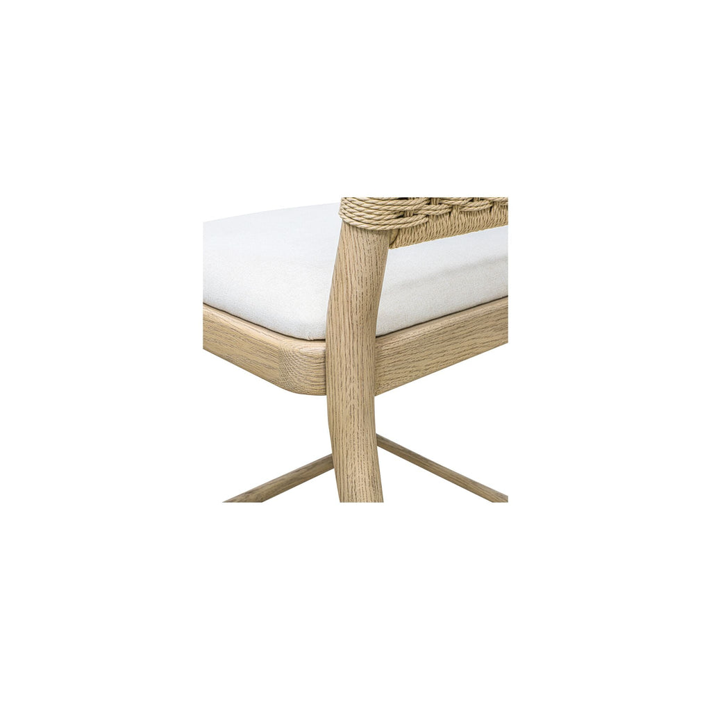 Tabouret de comptoir en chêne massif naturel et corde de papier, avec dossier arqué et assise coussinée, pour cuisine et salle à manger