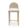 Tabouret de comptoir en chêne massif naturel et corde de papier, avec dossier arqué et assise coussinée, pour cuisine et salle à manger
