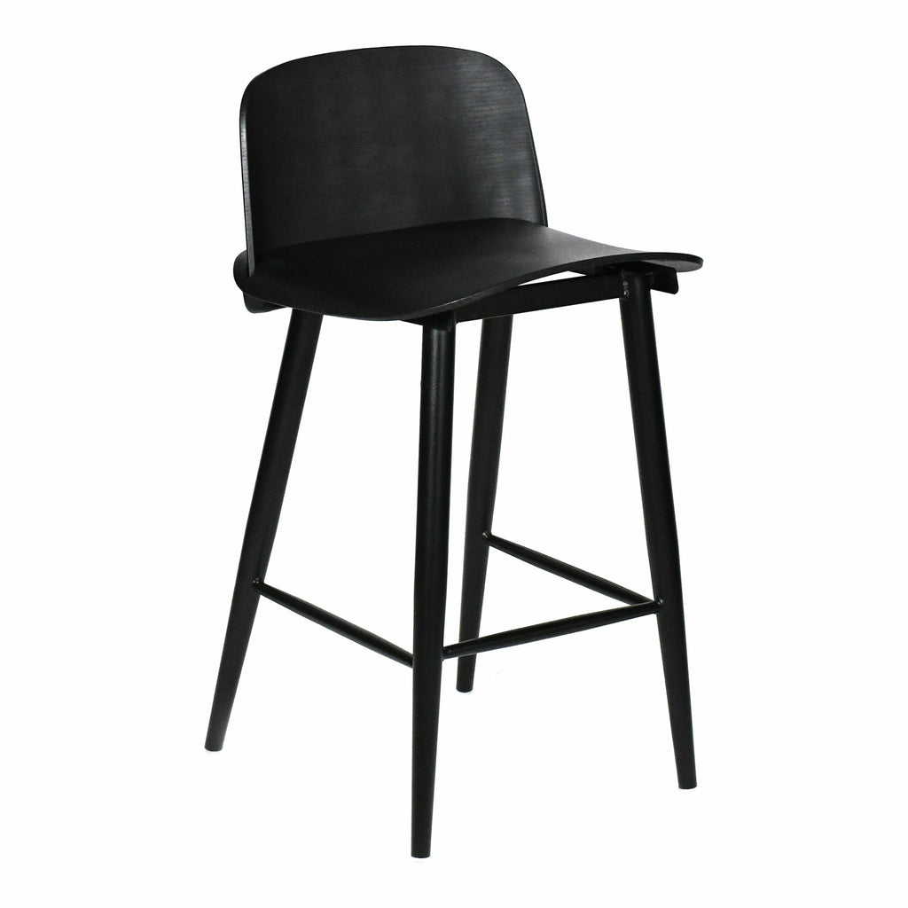 Tabouret de bar minimaliste en polypropylène et métal avec dossier bas et pieds fuselés pour cuisine et salle à manger
