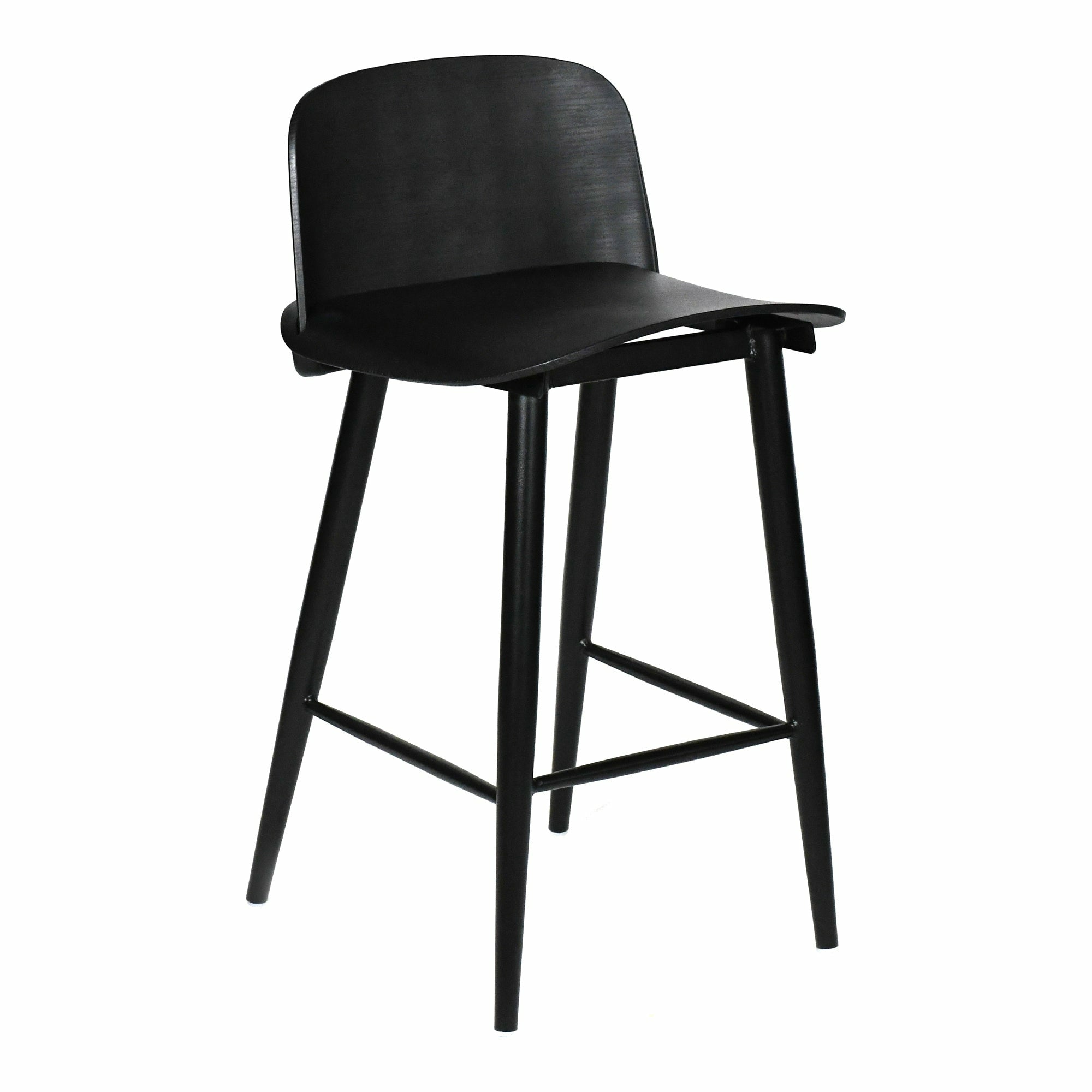 Tabouret de bar minimaliste en polypropylène et métal avec dossier bas et pieds fuselés pour cuisine et salle à manger