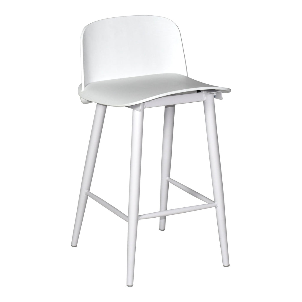 Tabouret de bar minimaliste en polypropylène et métal avec dossier bas et pieds fuselés pour cuisine et salle à manger