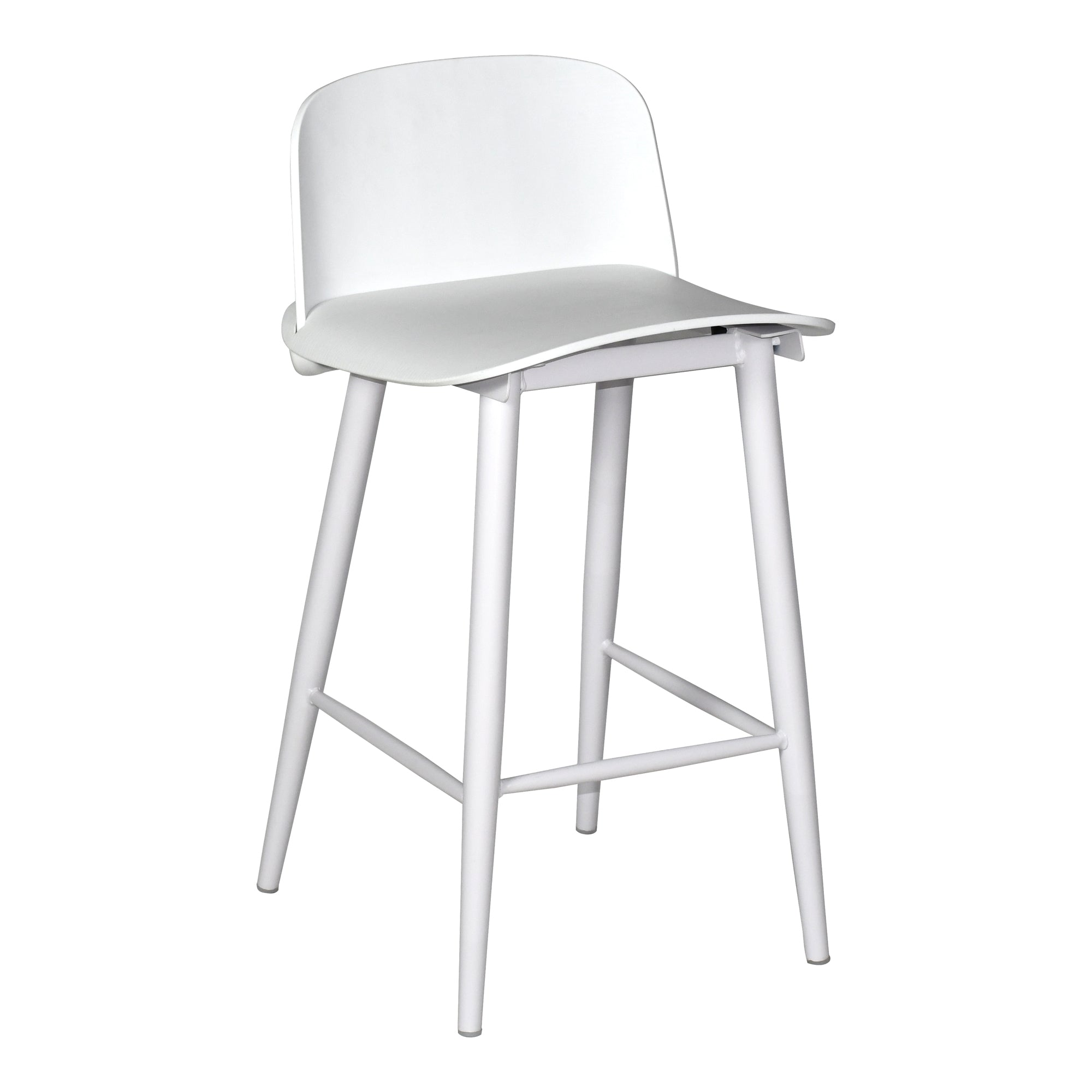 Tabouret de bar minimaliste en polypropylène et métal avec dossier bas et pieds fuselés pour cuisine et salle à manger