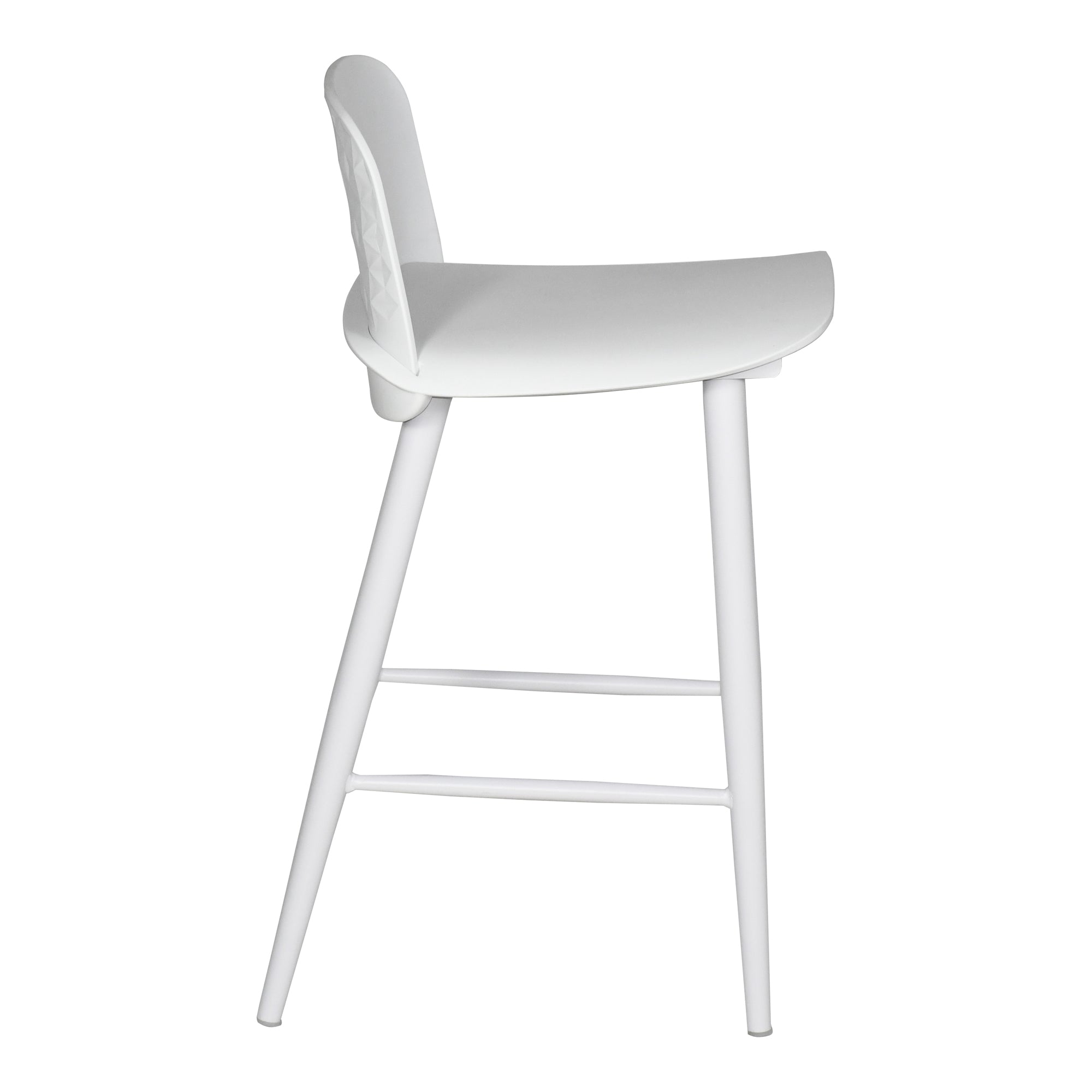 Tabouret de bar minimaliste en polypropylène et métal avec dossier bas et pieds fuselés pour cuisine et salle à manger