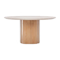 Table à manger sculpturale en travertin et chêne avec pied central en forme de tronc d'arbre pour salle à manger