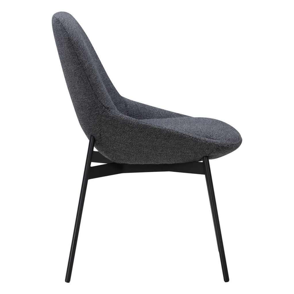 Chaise de salle à manger contemporaine en acier rembourré avec accoudoirs bas et dossier inclinable