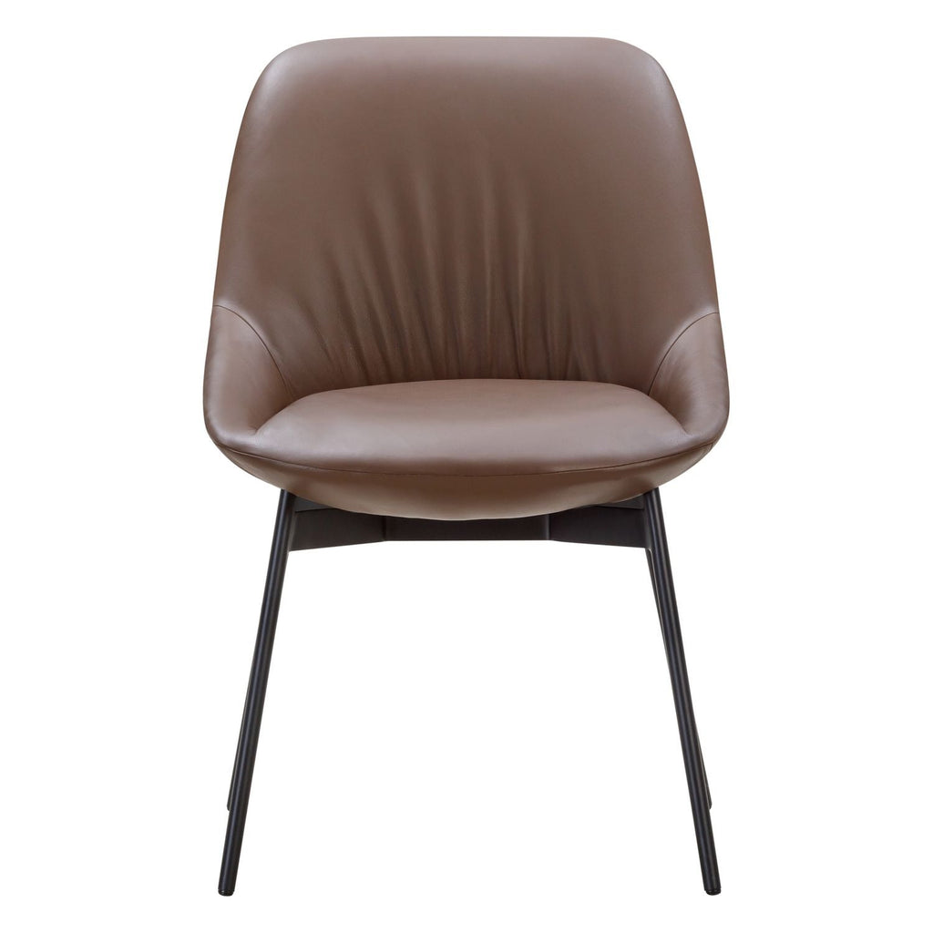 Chaise de salle à manger contemporaine en acier rembourré avec accoudoirs bas et dossier inclinable