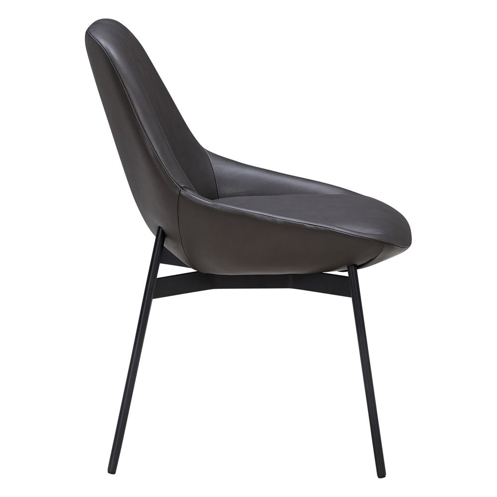 Chaise de salle à manger contemporaine en acier rembourré avec accoudoirs bas et dossier inclinable
