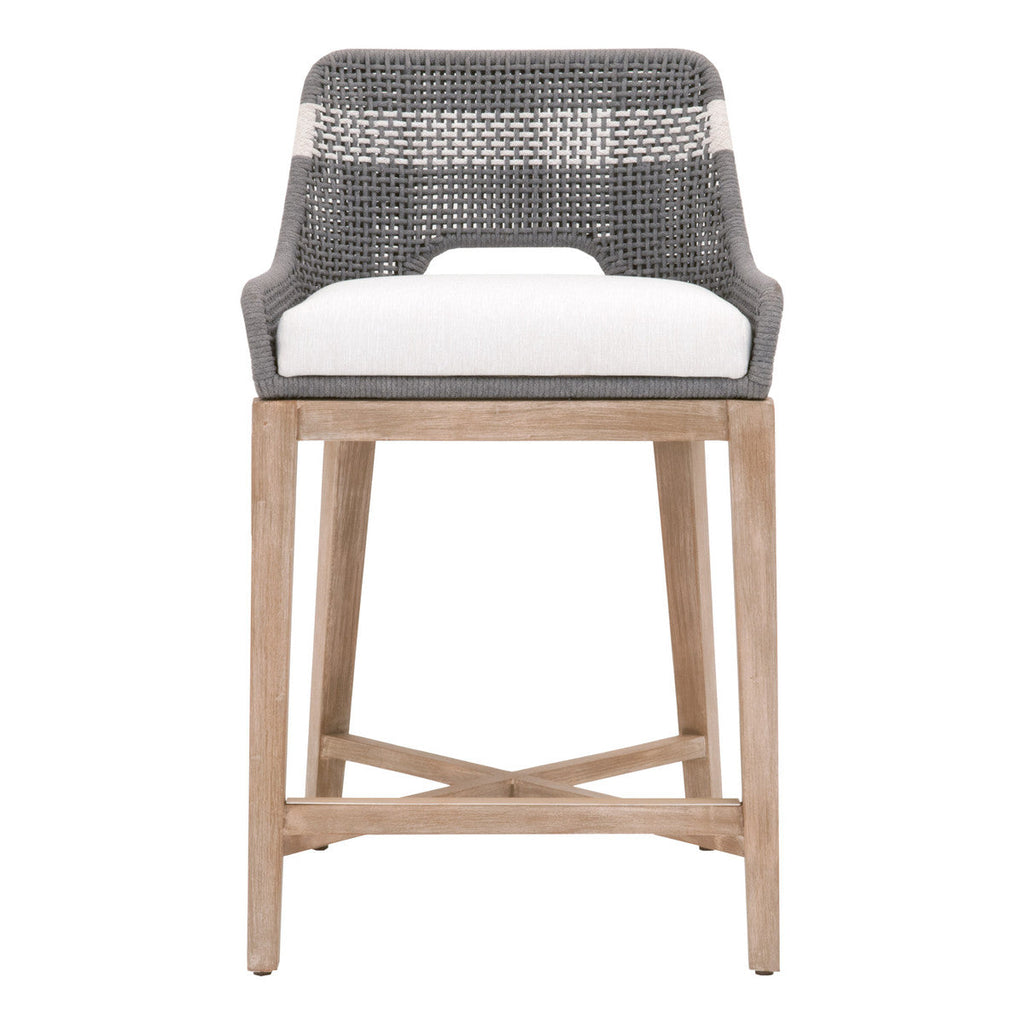 Tabouret de comptoir en corde tressée et bois avec assise coussinée pour cuisine et salle à manger