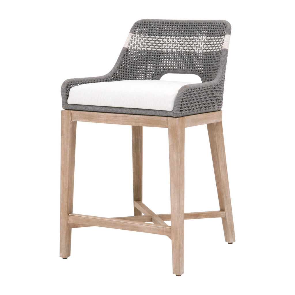 Tabouret de comptoir en corde tressée et bois avec assise coussinée pour cuisine et salle à manger