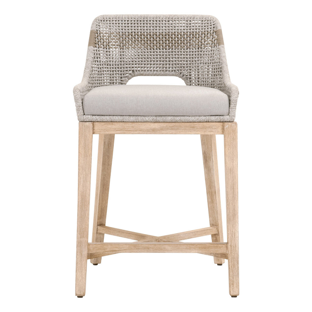 Tabouret de comptoir en corde tressée et bois avec assise coussinée pour cuisine et salle à manger