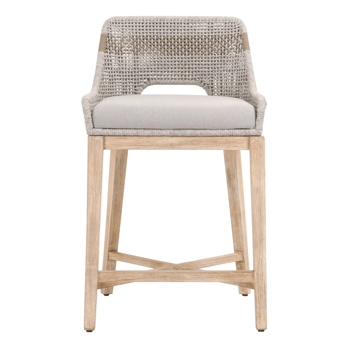 Tabouret de comptoir en corde tressée et bois avec assise coussinée pour cuisine et salle à manger