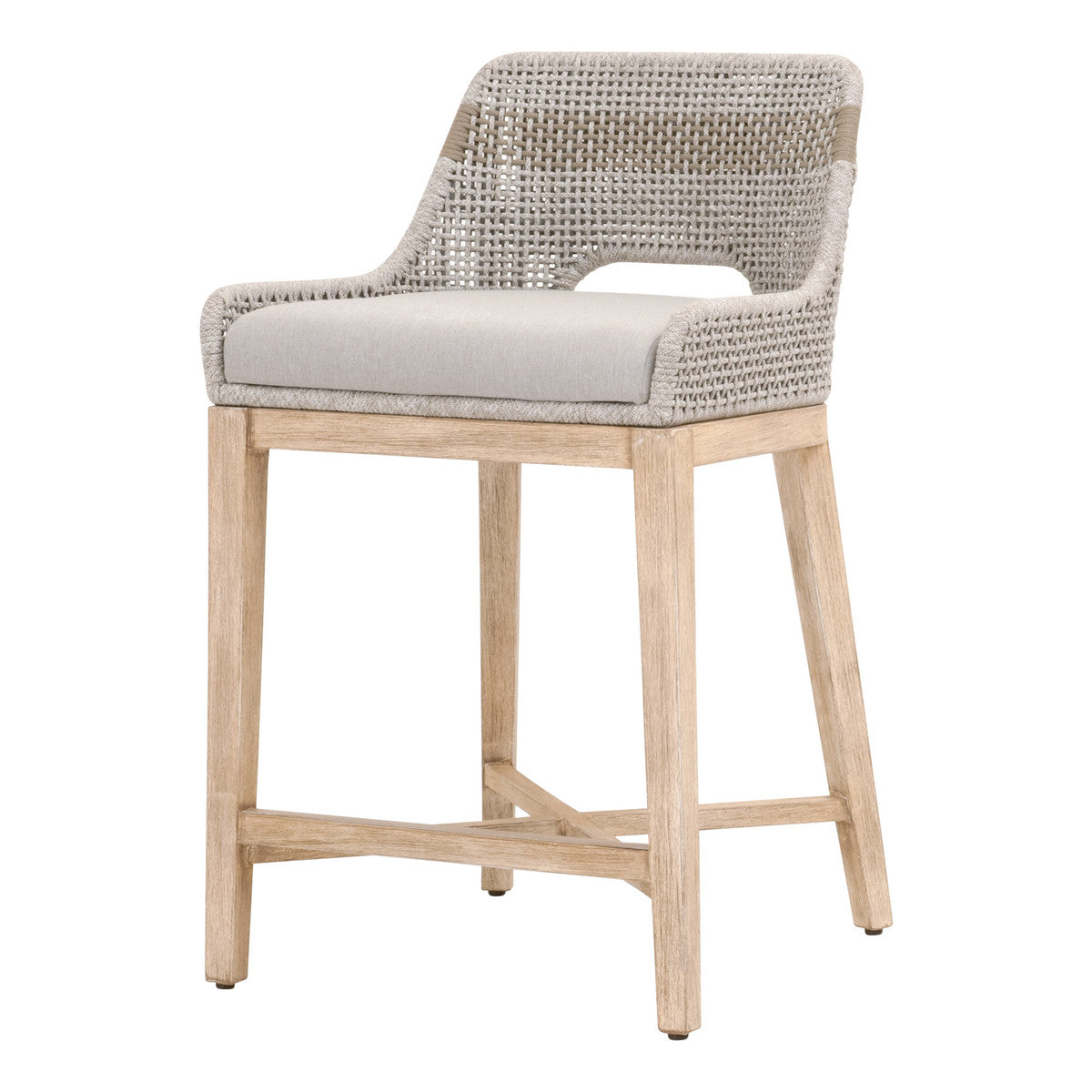 Tabouret de comptoir en corde tressée et bois avec assise coussinée pour cuisine et salle à manger