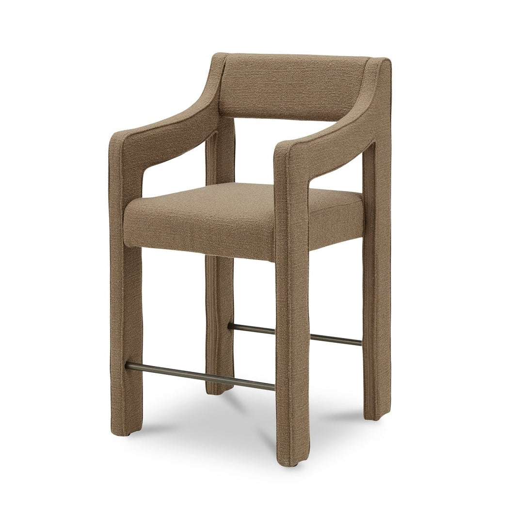 Tabouret de comptoir contemporain en tissu de performance rembourré avec accoudoirs passepoilés pour cuisine et salle à manger