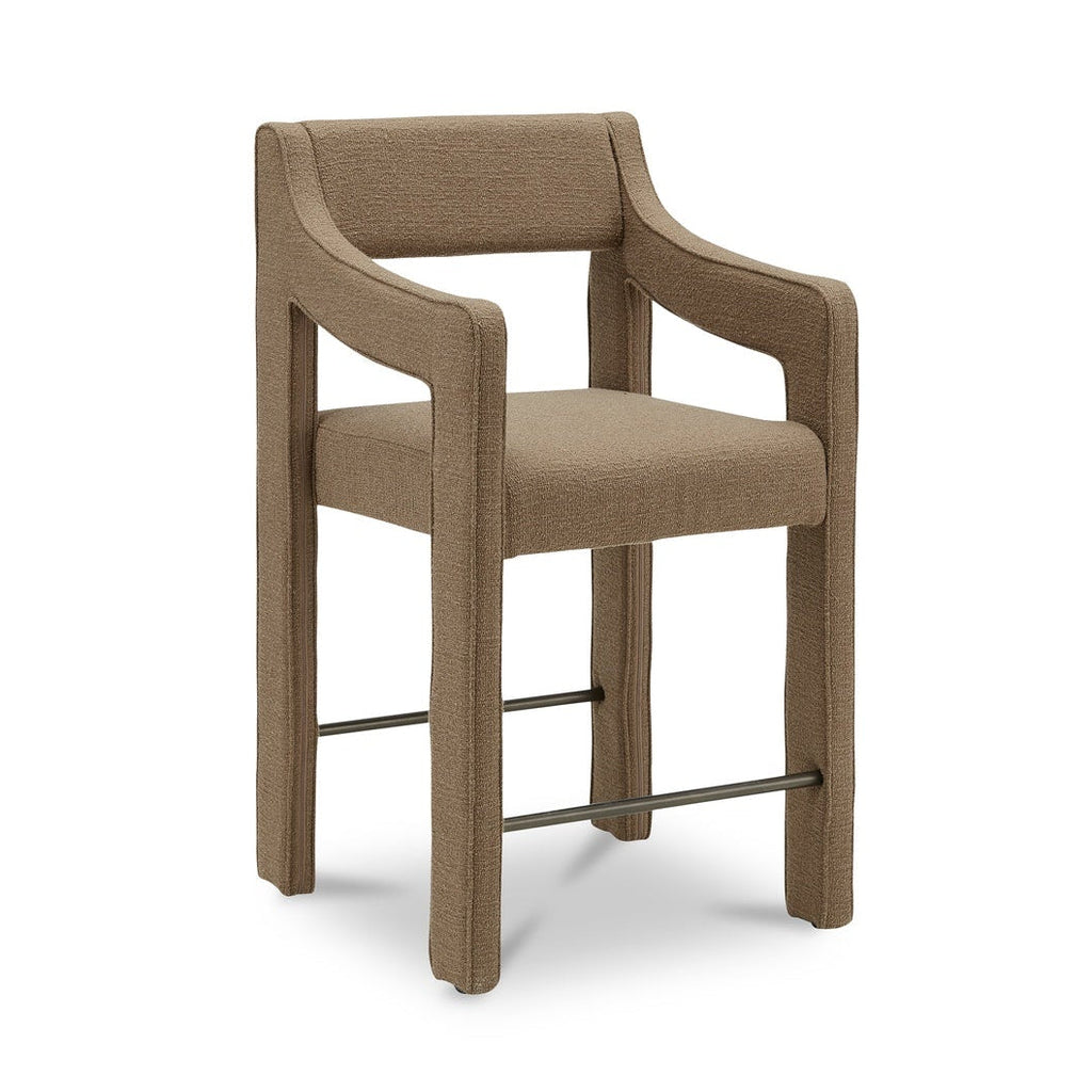 Tabouret de comptoir contemporain en tissu de performance rembourré avec accoudoirs passepoilés pour cuisine et salle à manger