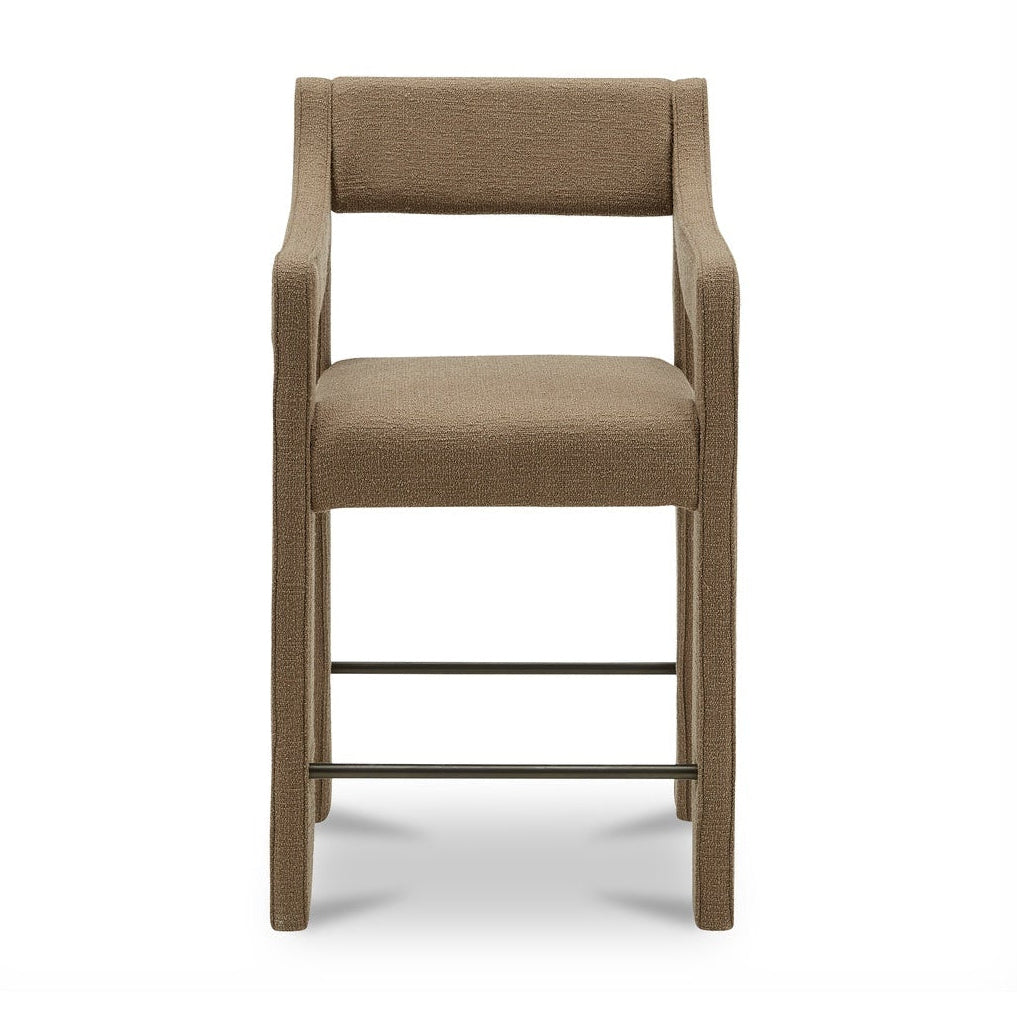Tabouret de comptoir contemporain en tissu de performance rembourré avec accoudoirs passepoilés pour cuisine et salle à manger