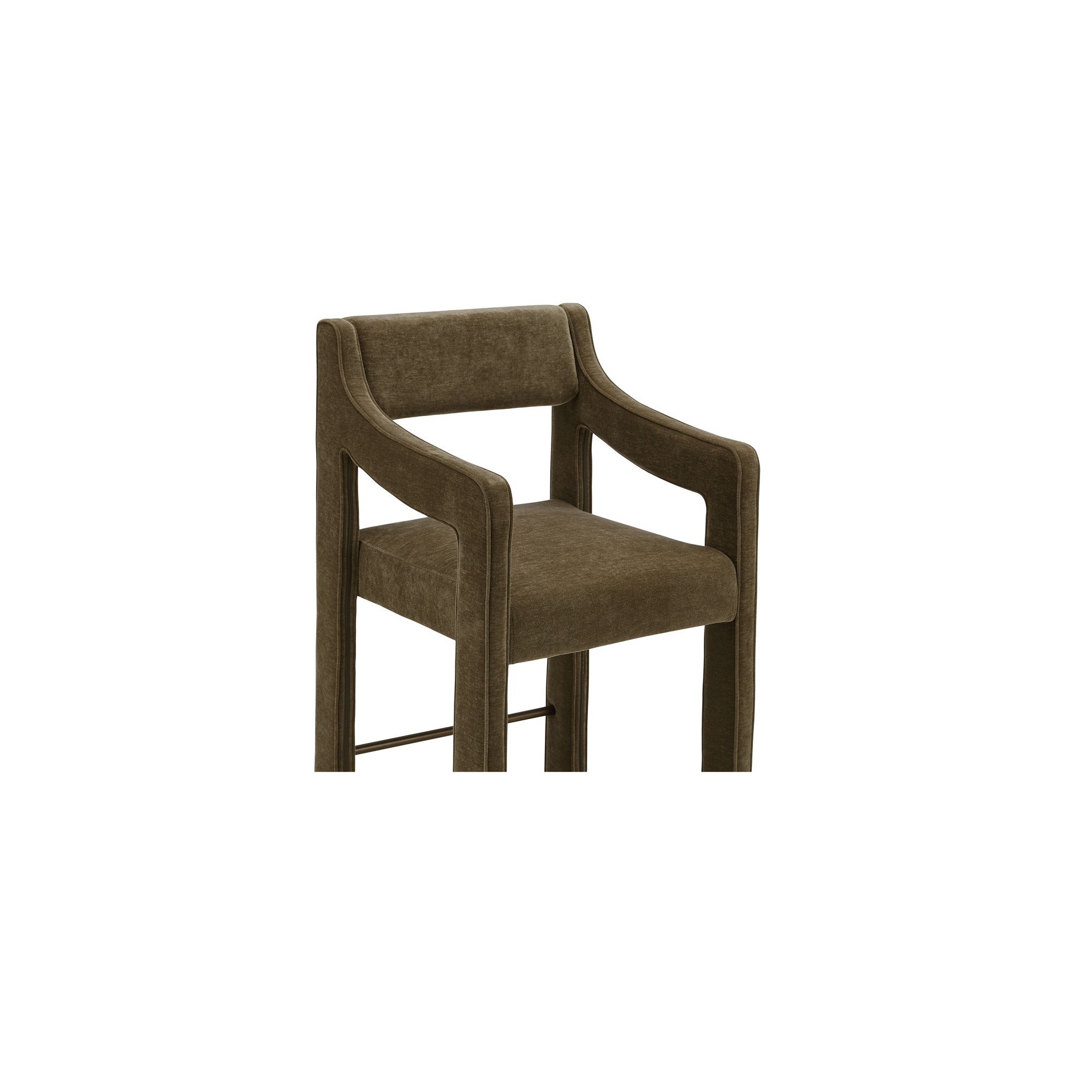 Tabouret de comptoir contemporain en tissu de performance rembourré avec accoudoirs passepoilés pour cuisine et salle à manger