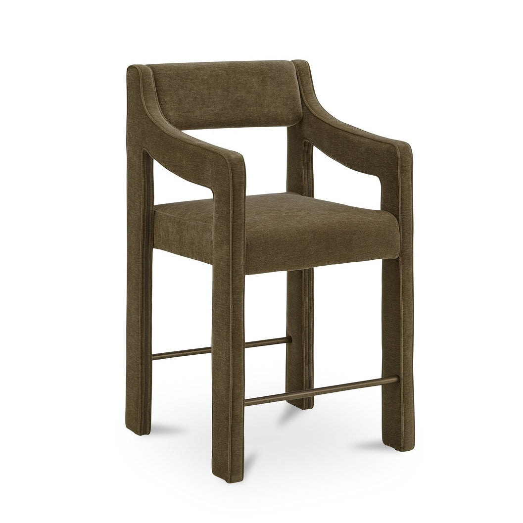 Tabouret de comptoir contemporain en tissu de performance rembourré avec accoudoirs passepoilés pour cuisine et salle à manger