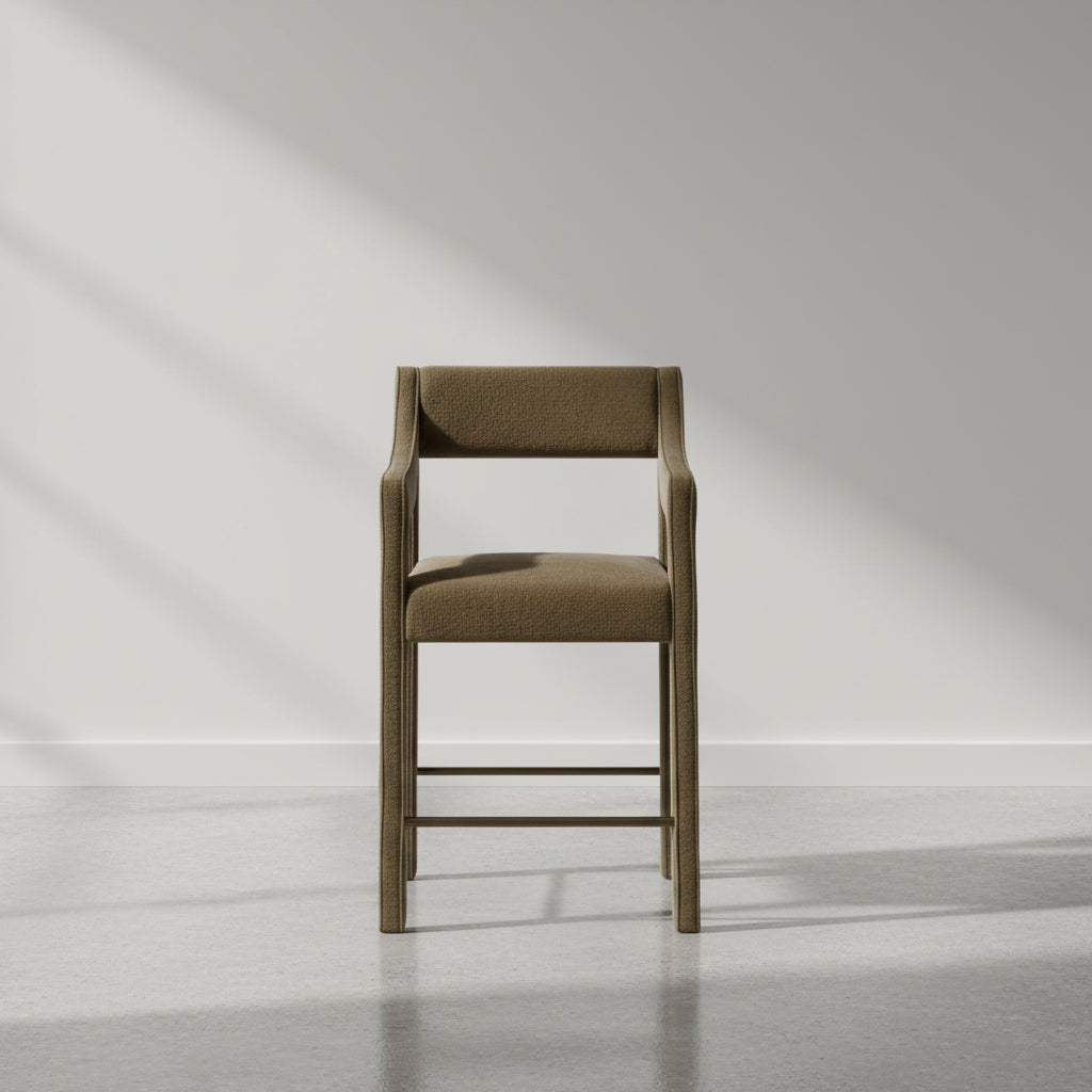 Tabouret de comptoir contemporain en tissu de performance rembourré avec accoudoirs passepoilés pour cuisine et salle à manger