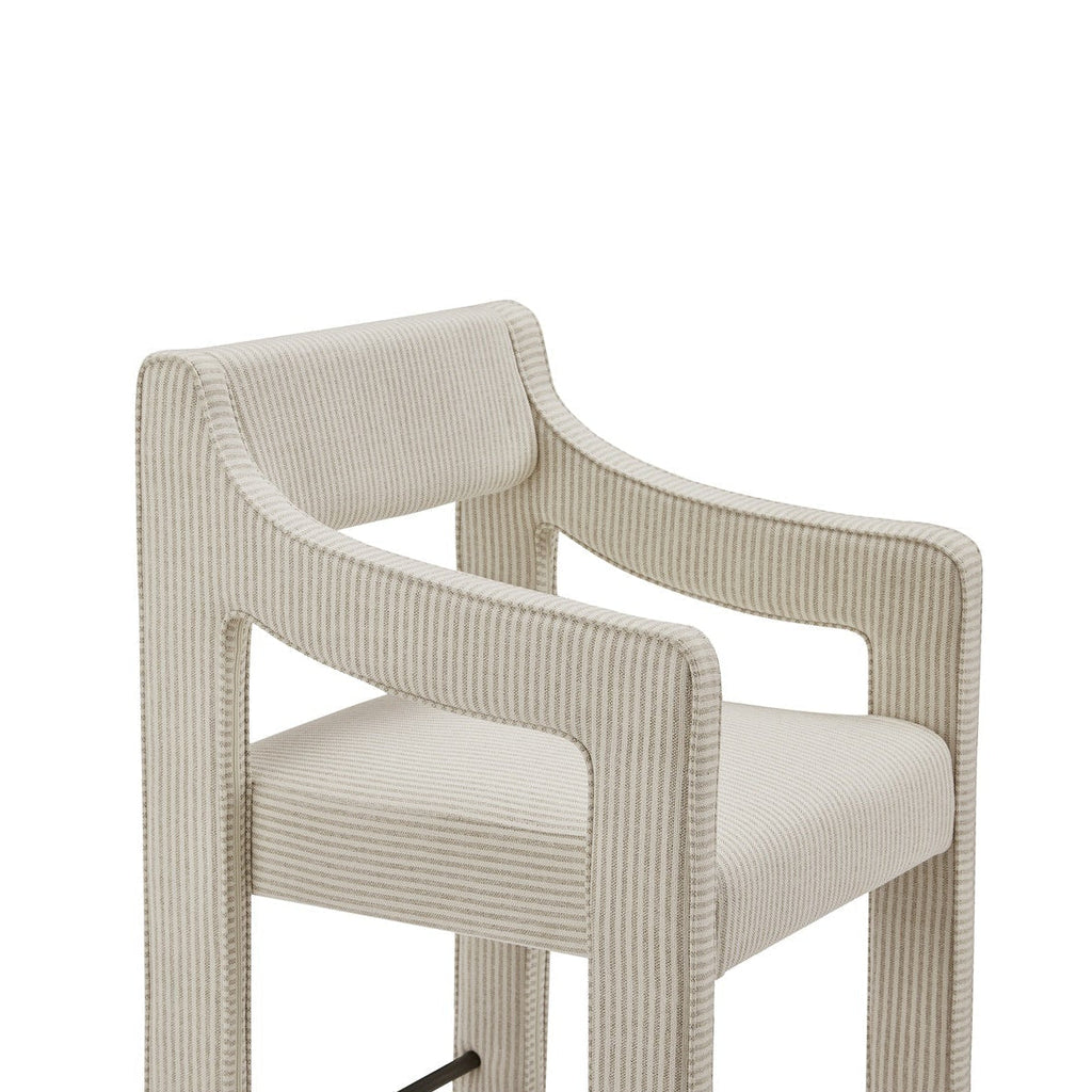 Tabouret de comptoir contemporain en tissu de performance rembourré avec accoudoirs passepoilés pour cuisine et salle à manger